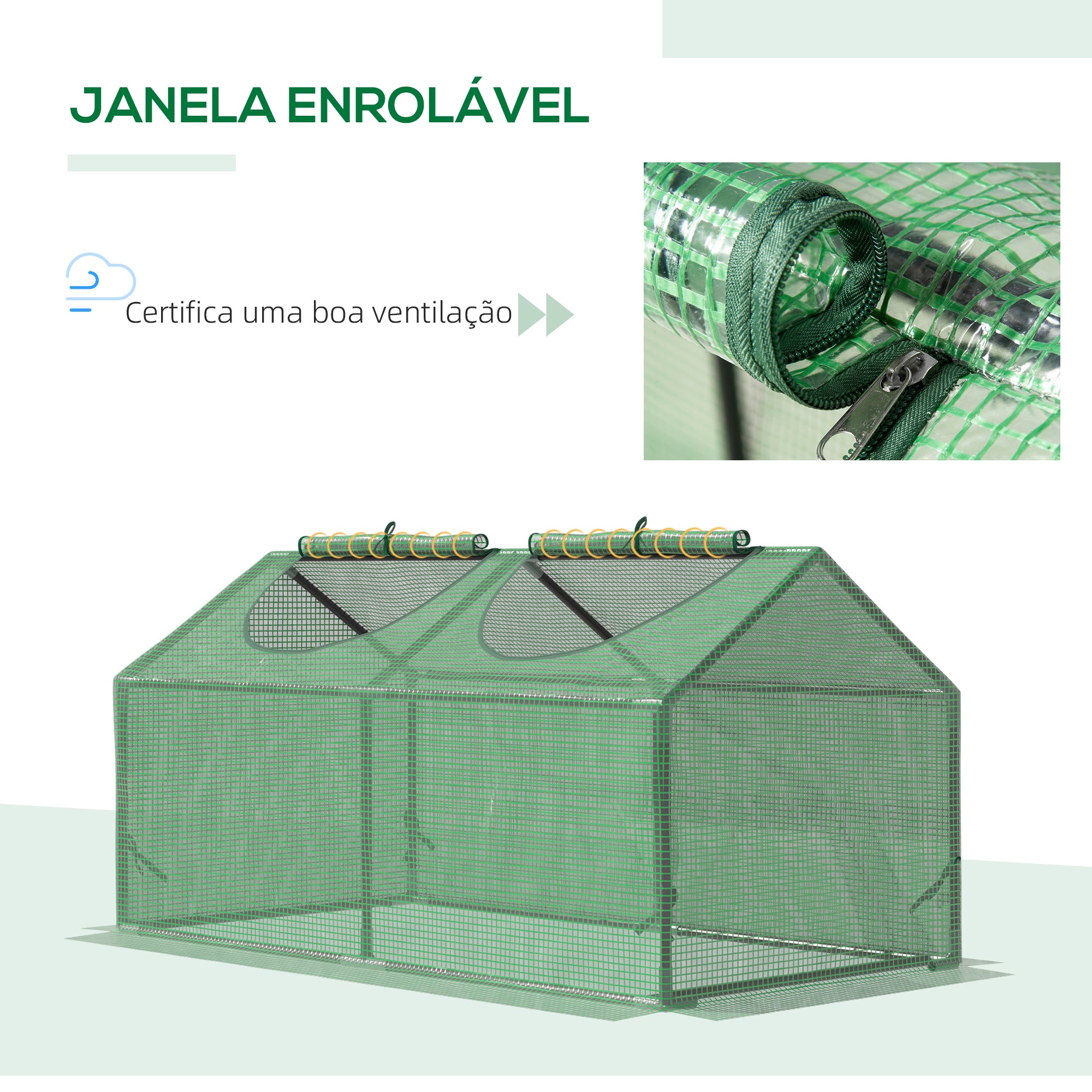 Estufa de Jardim – 119x60x60cm – Verde Translúcido – Aço com revestimento a pó