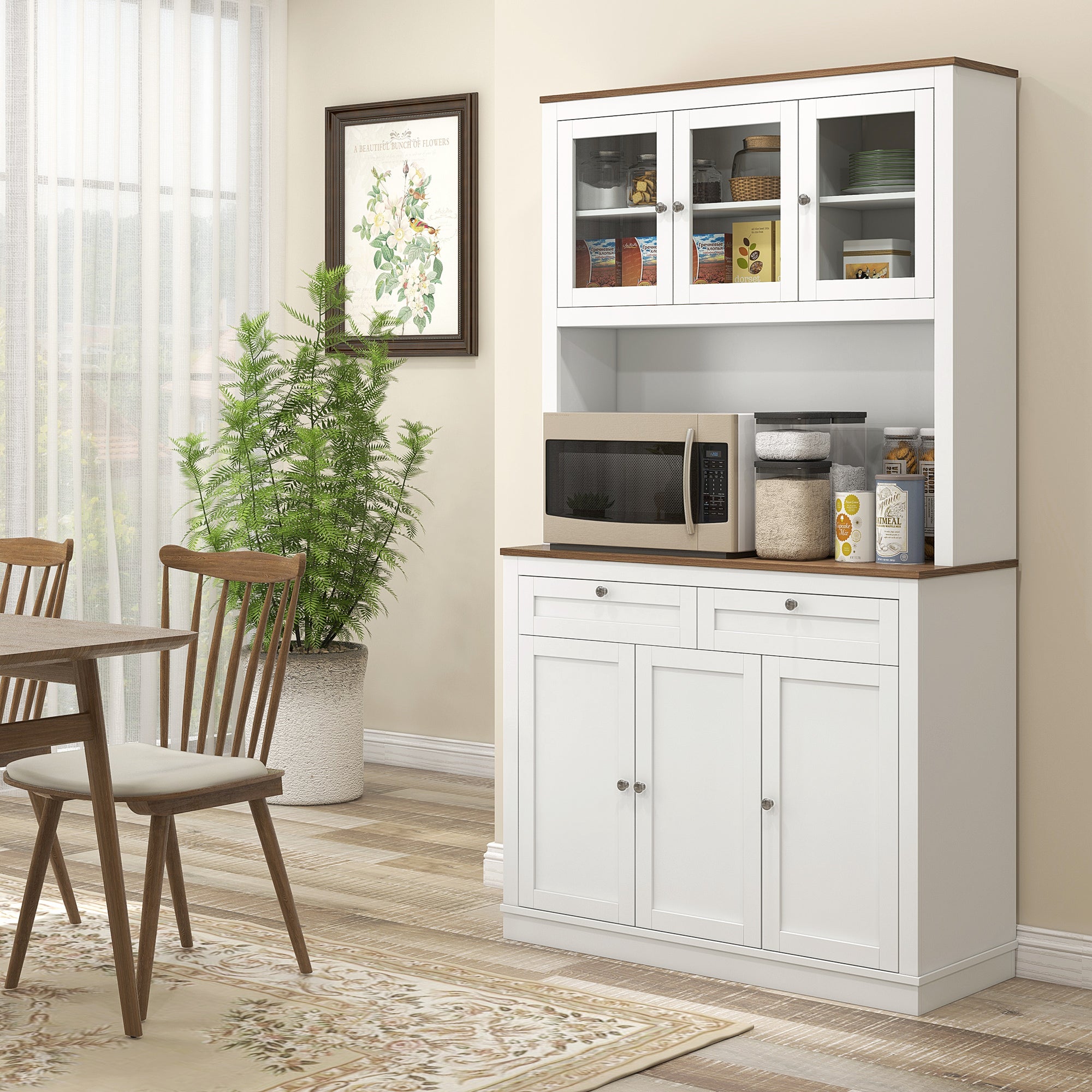 Armário de Cozinha Móvel Auxiliar com 3 Portas de Vidro 100x40x180 cm Branco