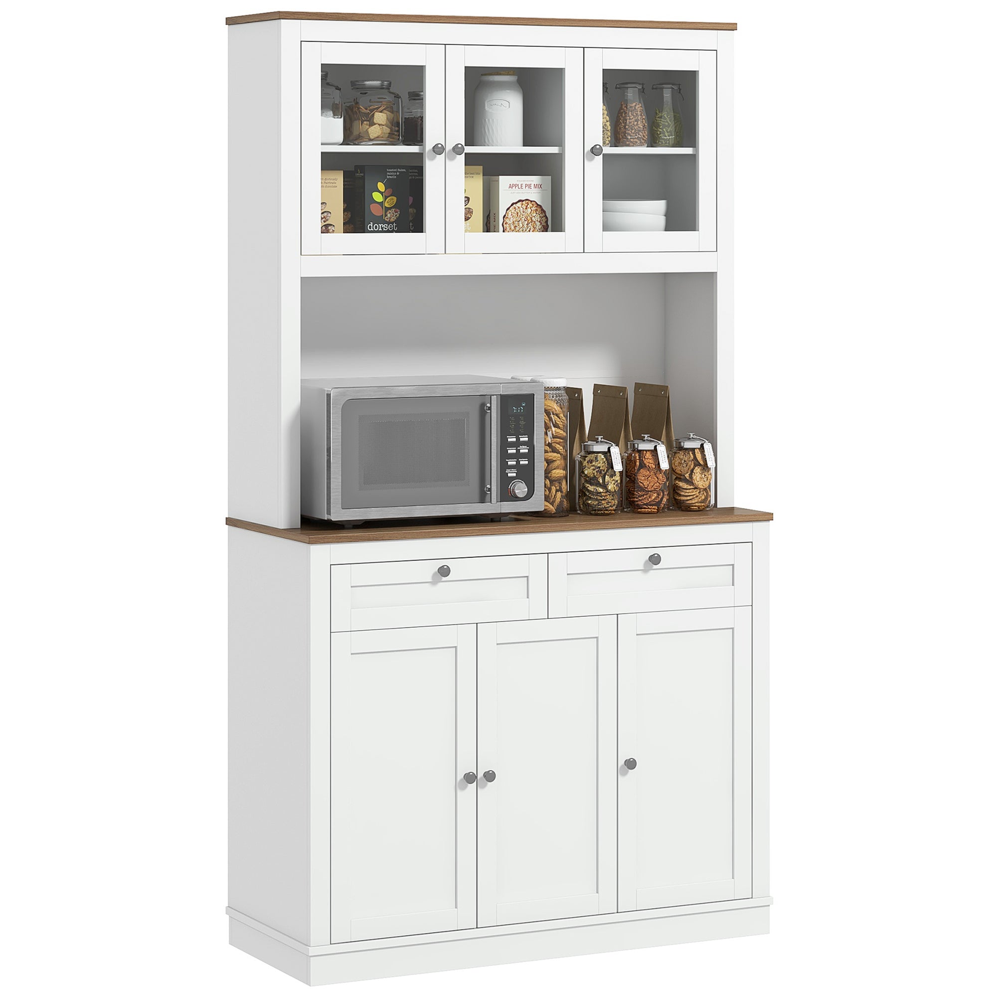 Armário de Cozinha Móvel Auxiliar com 3 Portas de Vidro 100x40x180 cm Branco