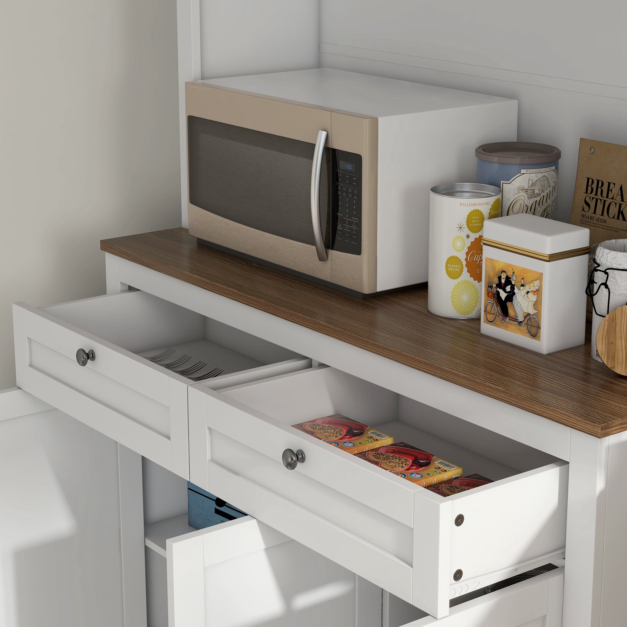 Armário de Cozinha Móvel Auxiliar com 3 Portas de Vidro 100x40x180 cm Branco