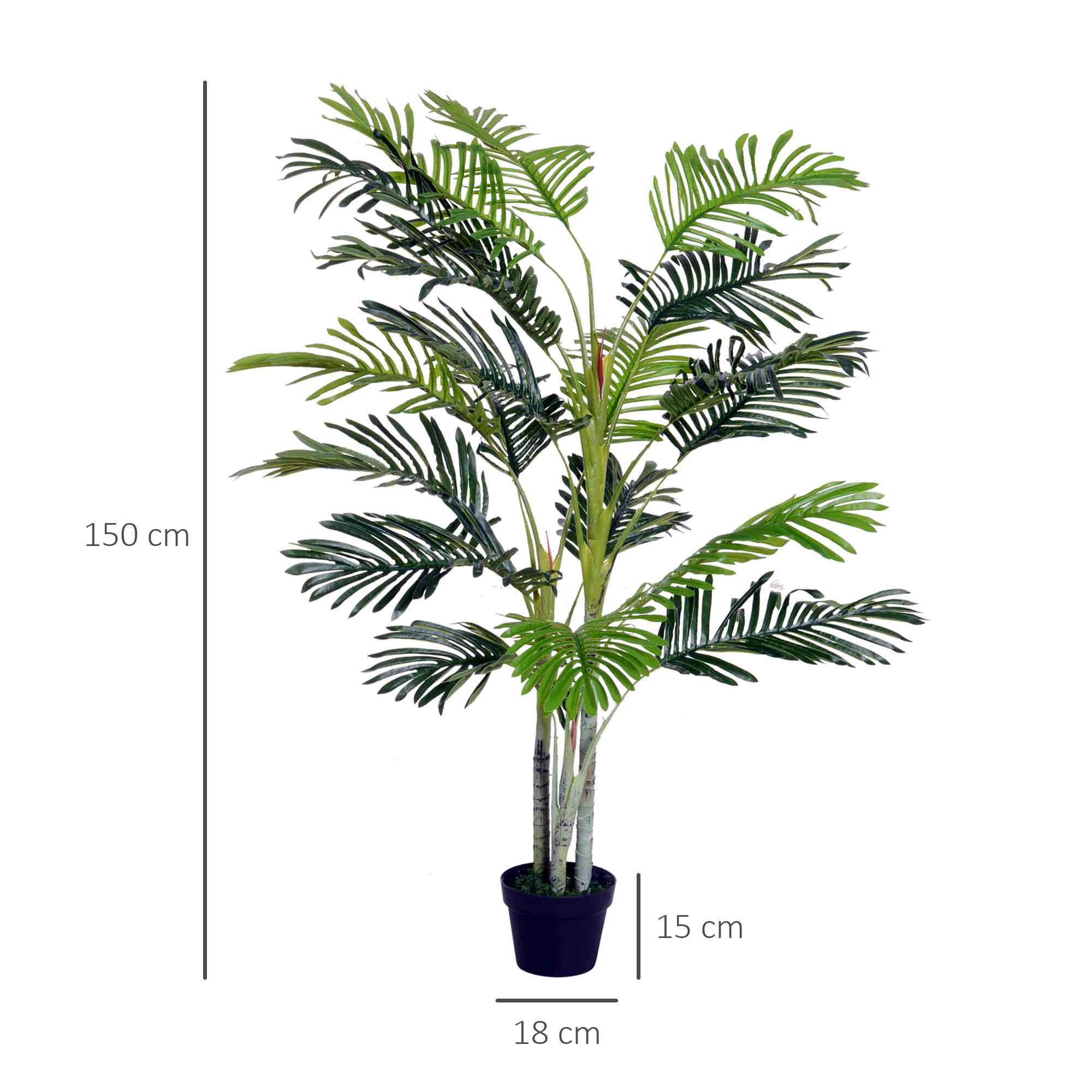 Planta Palmeira Artificial 150cm Verde Realista com Vaso Ø18x15 cm