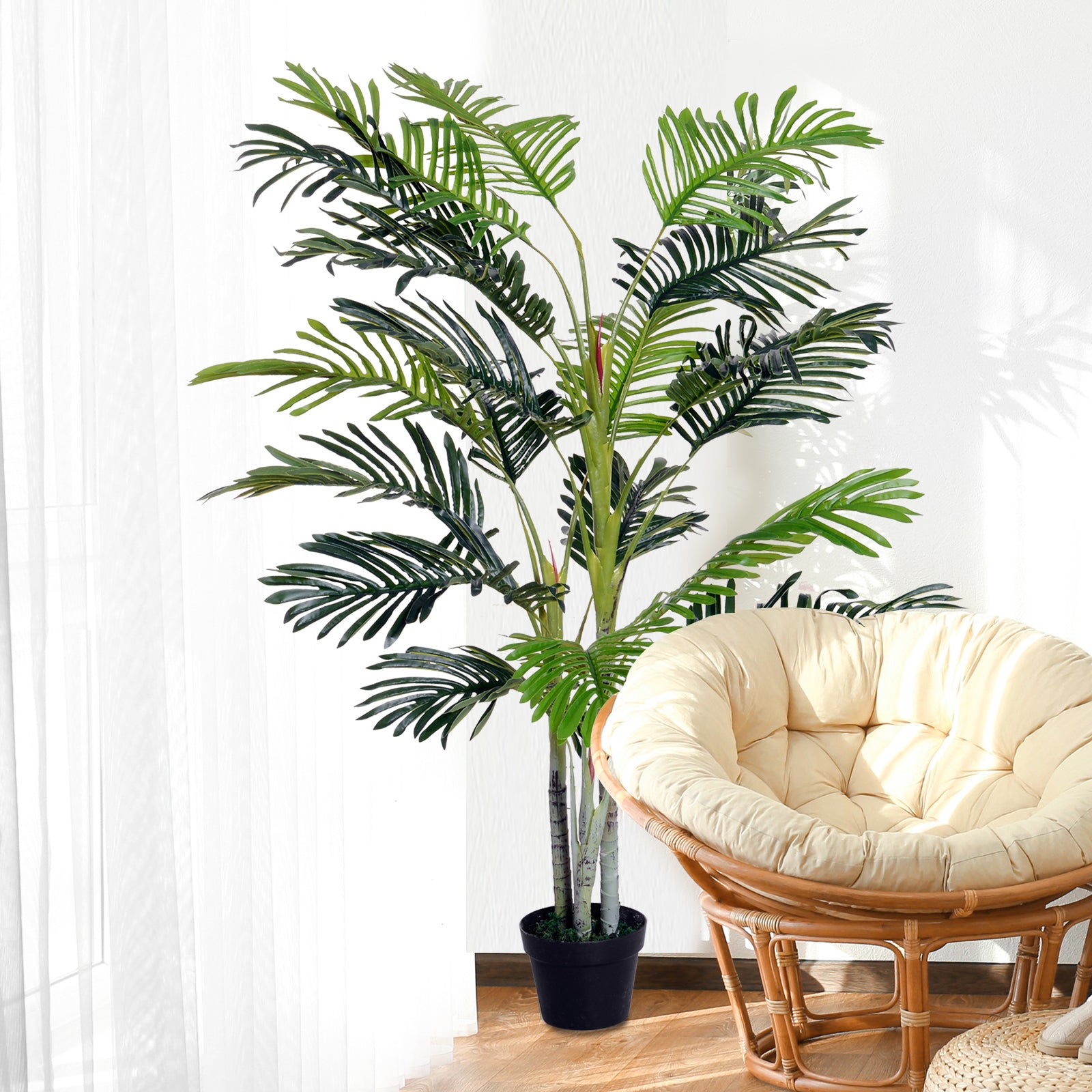 Planta Palmeira Artificial 150cm Verde Realista com Vaso Ø18x15 cm