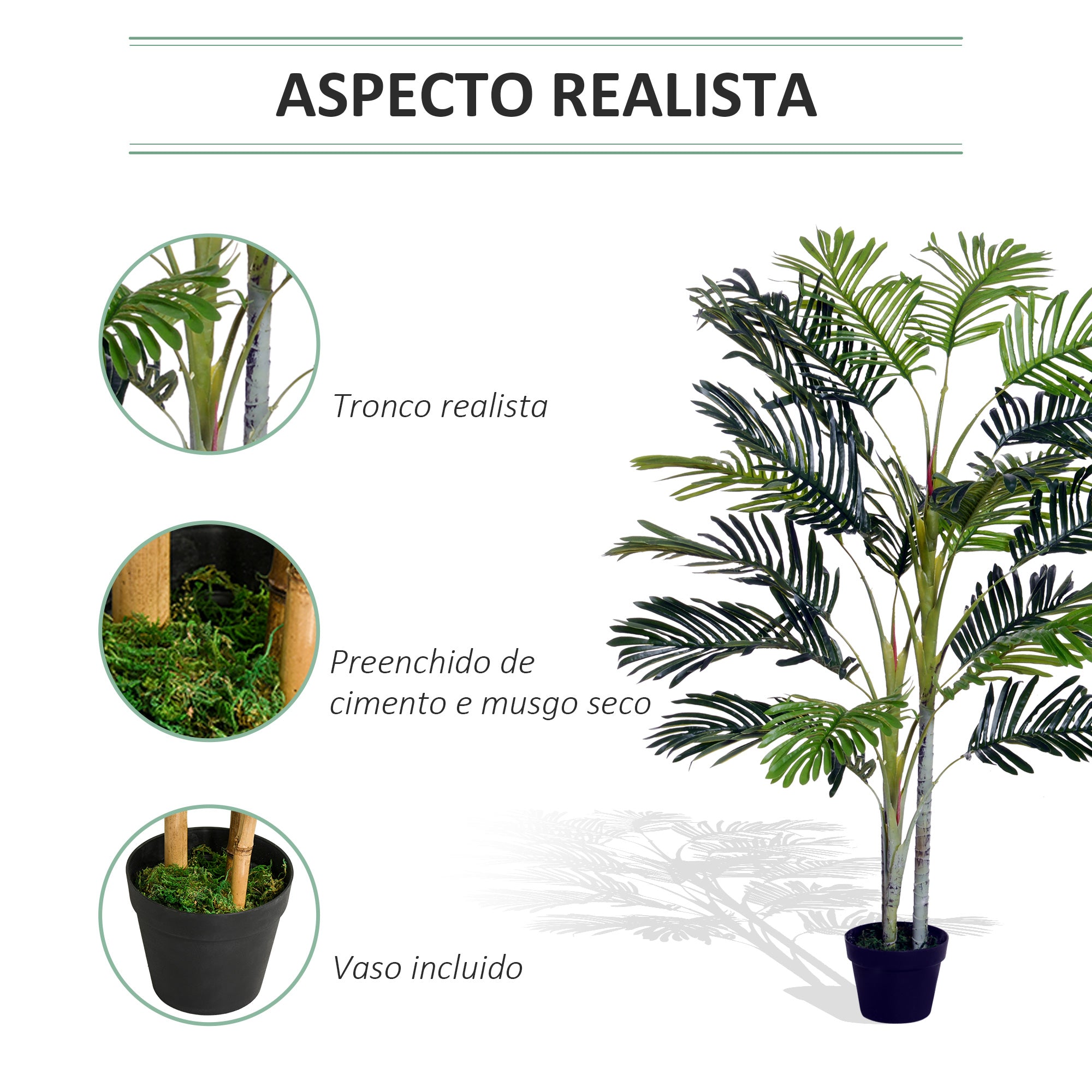 Planta Palmeira Artificial 150cm Verde Realista com Vaso Ø18x15 cm