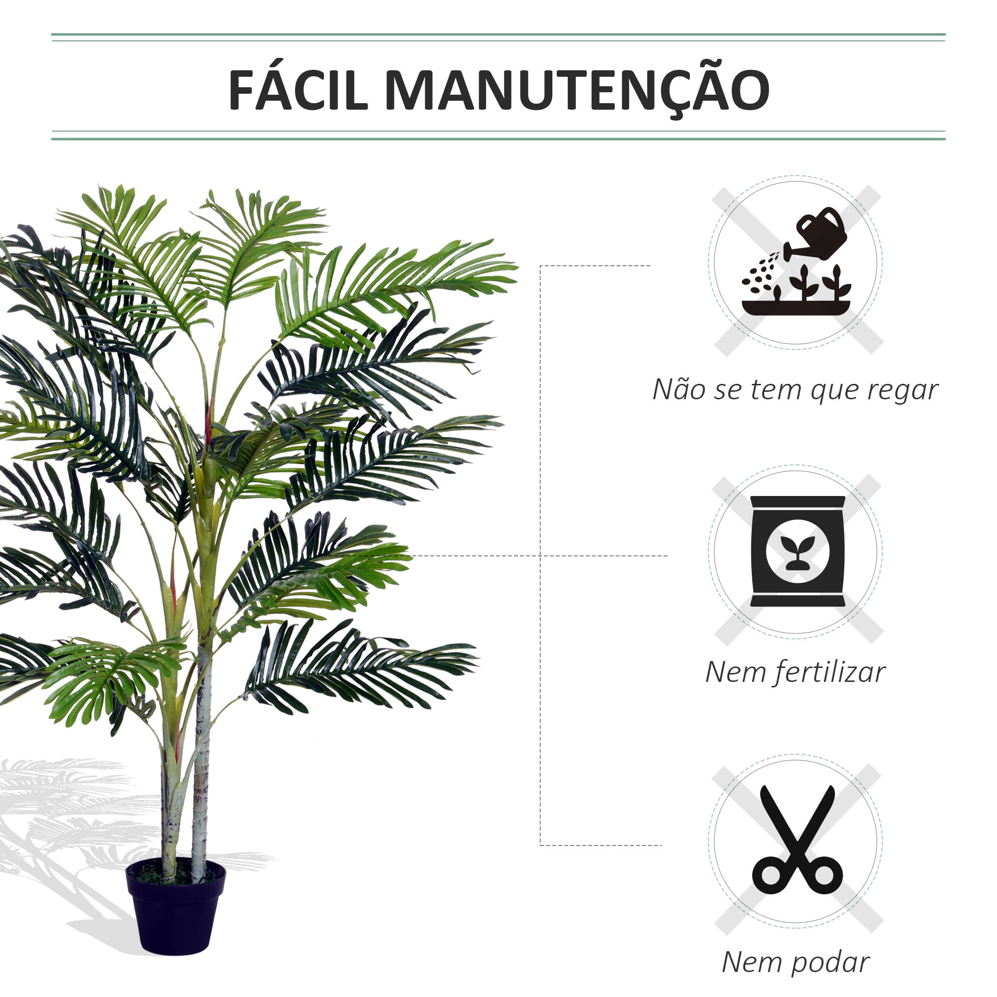 Planta Palmeira Artificial 150cm Verde Realista com Vaso Ø18x15 cm