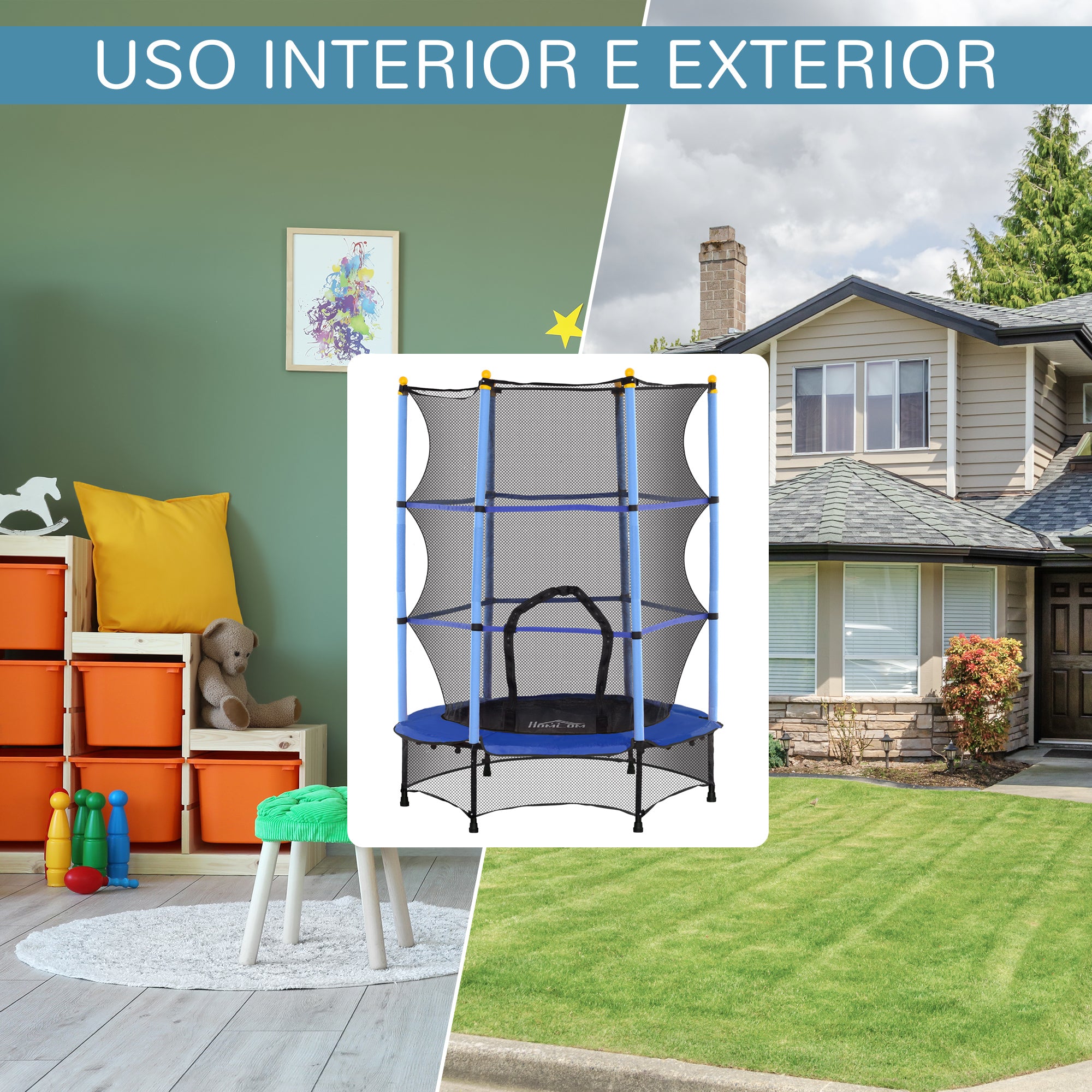 Trampolim Infantil Azul Ø140x190 cm com Rede de Segurança