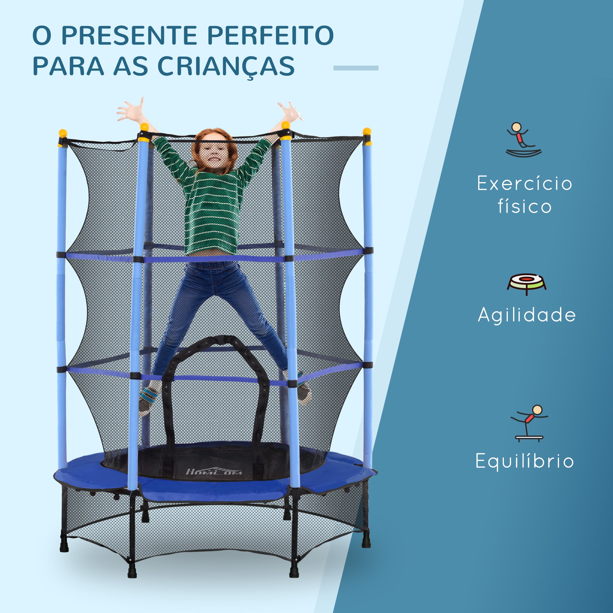 Trampolim Infantil Azul Ø140x190 cm com Rede de Segurança