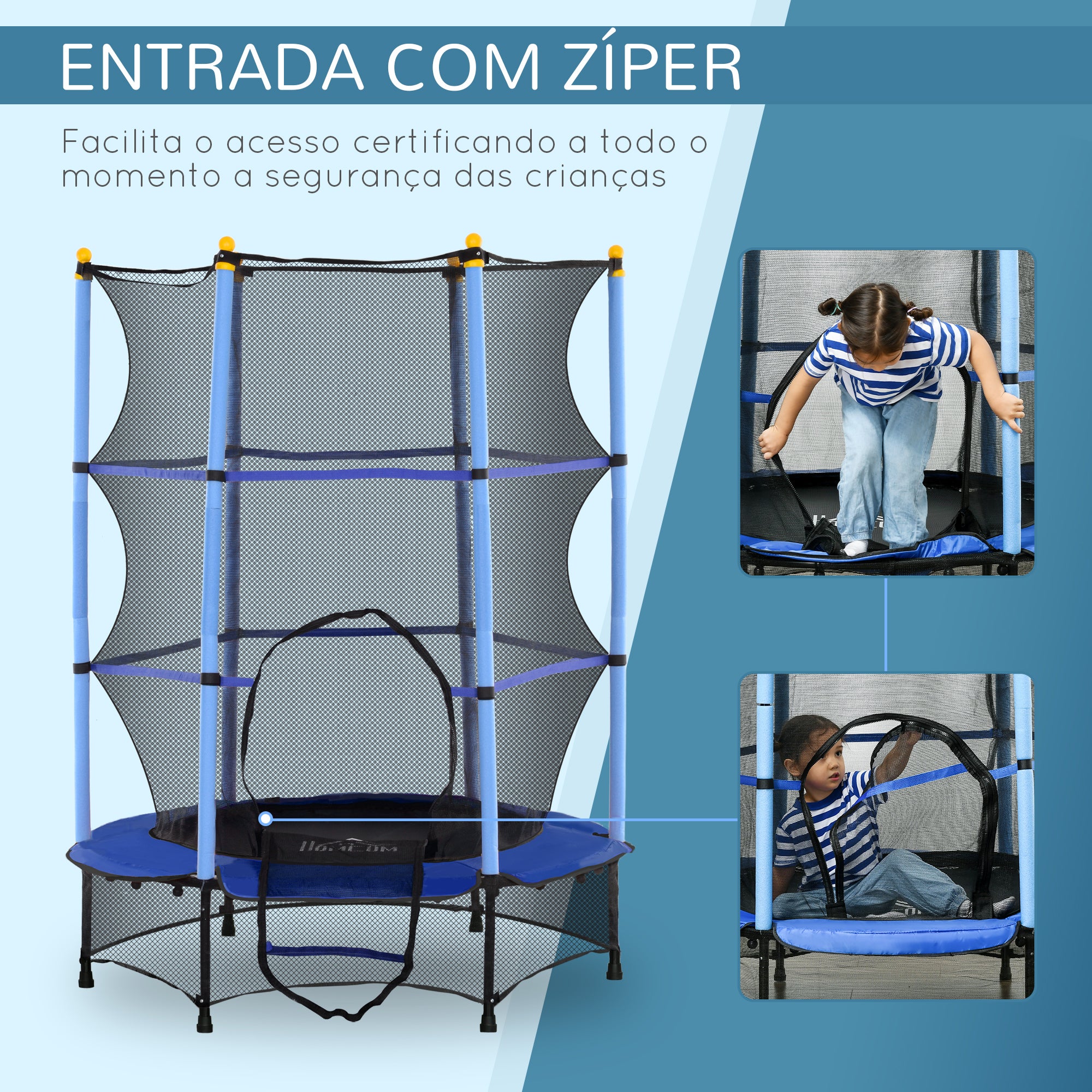 Trampolim Infantil Azul Ø140x190 cm com Rede de Segurança