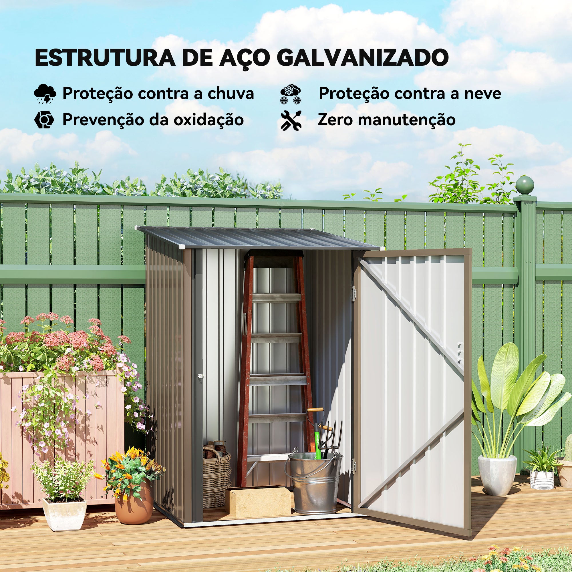 Abrigo de Jardim Marrom 100x103x160 cm - Galpão de Aço Galvanizado