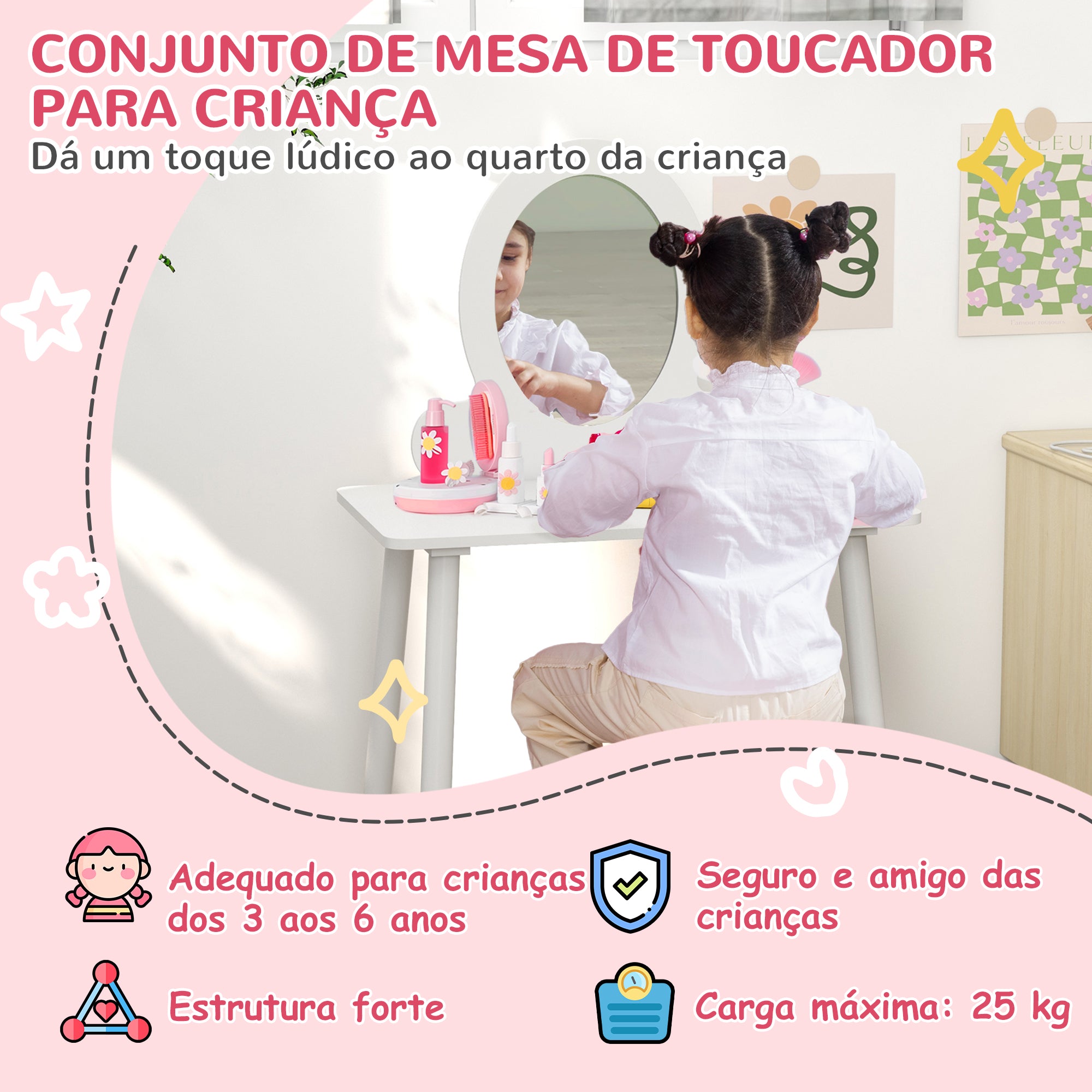 Toucador Infantil Branco 60x34x91 cm