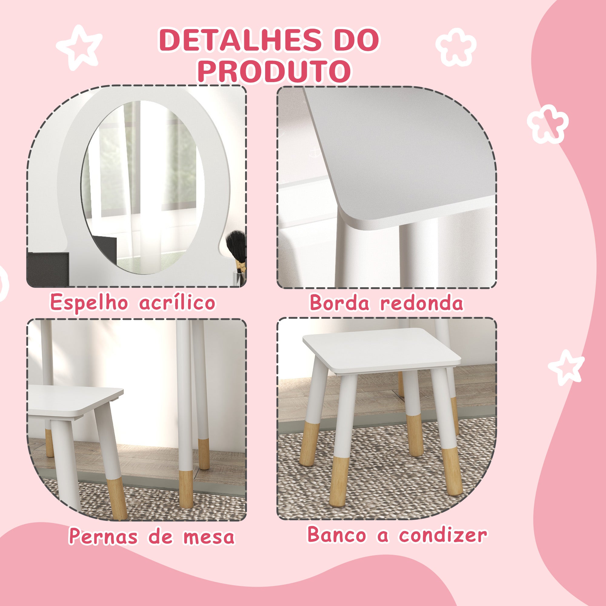 Toucador Infantil Branco 60x34x91 cm