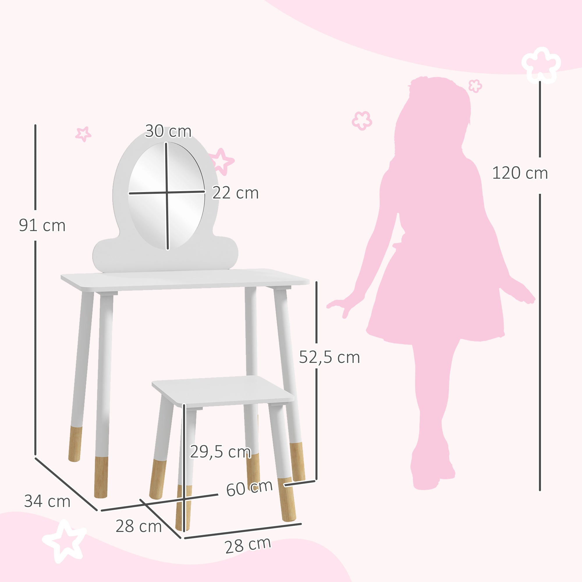 Toucador Infantil Branco 60x34x91 cm