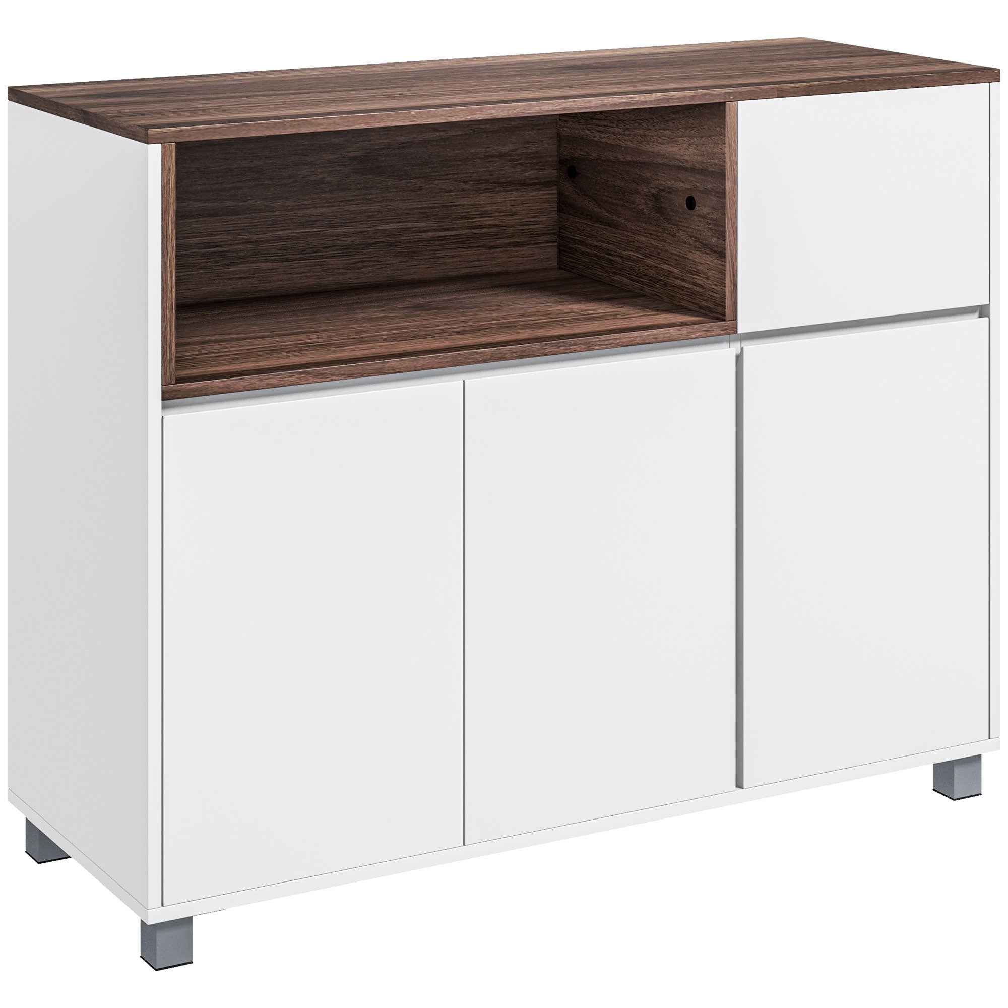 Aparador Buffet Moderno com Gaveta 3 Portas 105x39x83 cm Branco e Nogueira