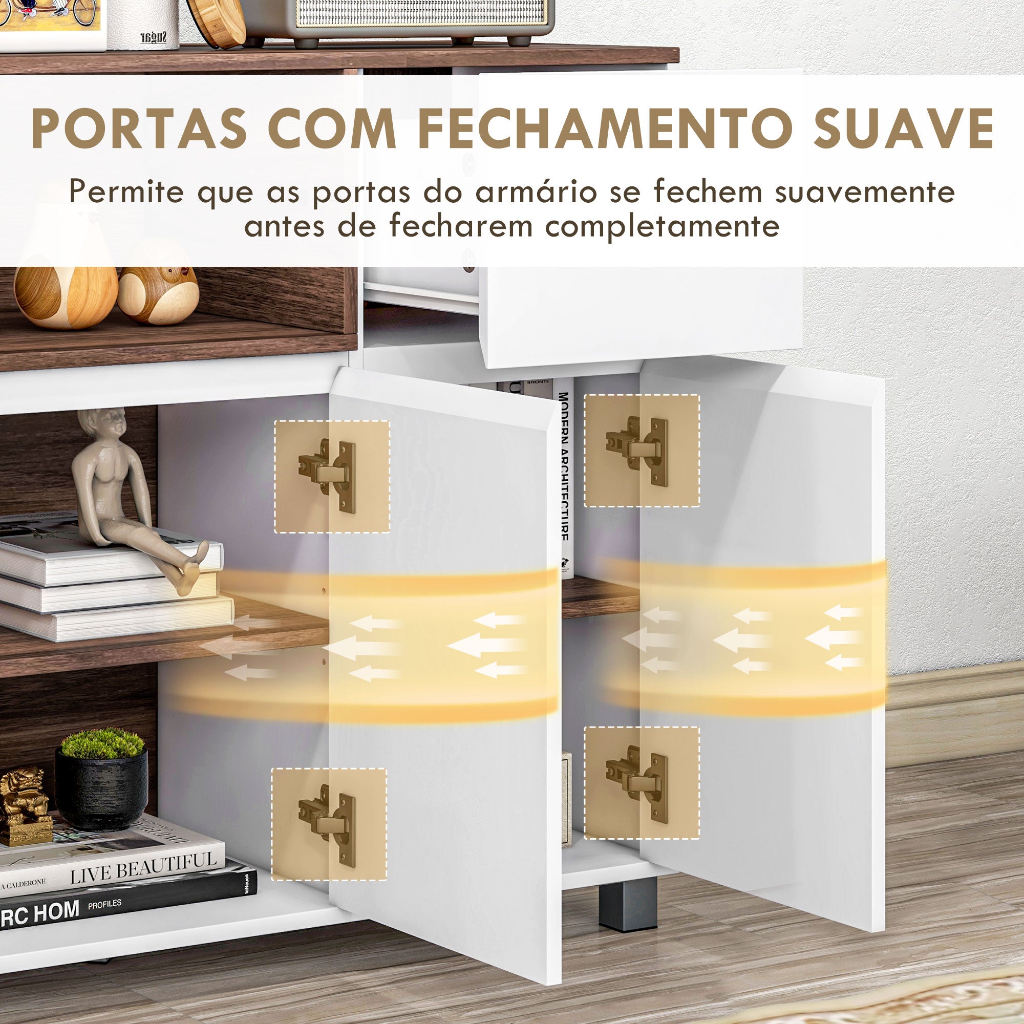 Aparador Buffet Moderno com Gaveta 3 Portas 105x39x83 cm Branco e Nogueira