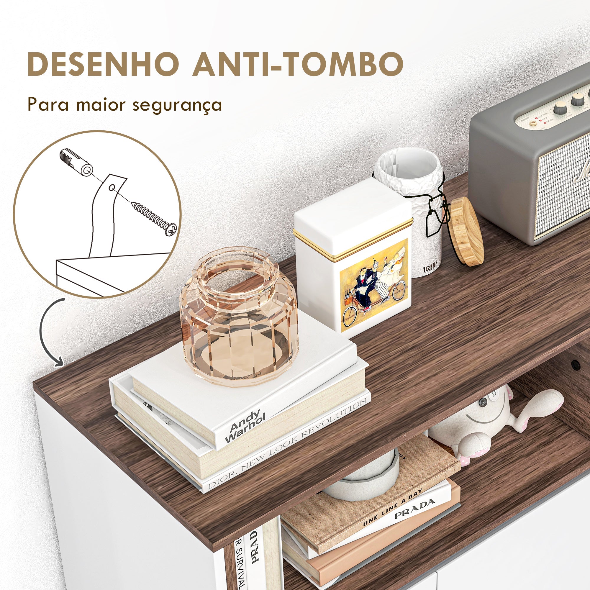 Aparador Buffet Moderno com Gaveta 3 Portas 105x39x83 cm Branco e Nogueira