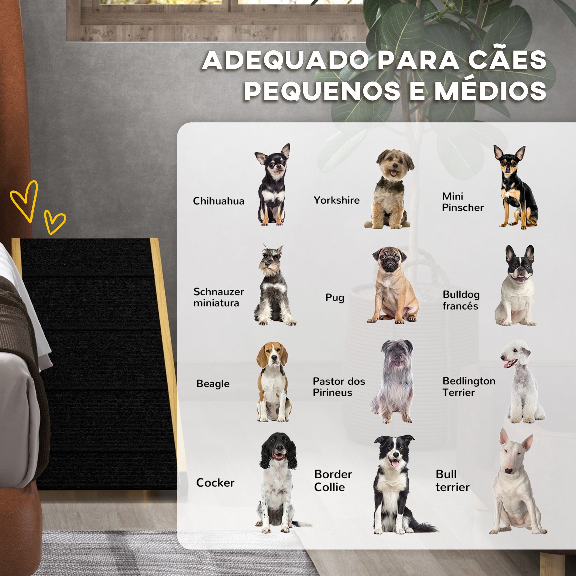 Rampa para Cães Dobrável em Madeira Natural e Preto 83,5x35x47,5 cm