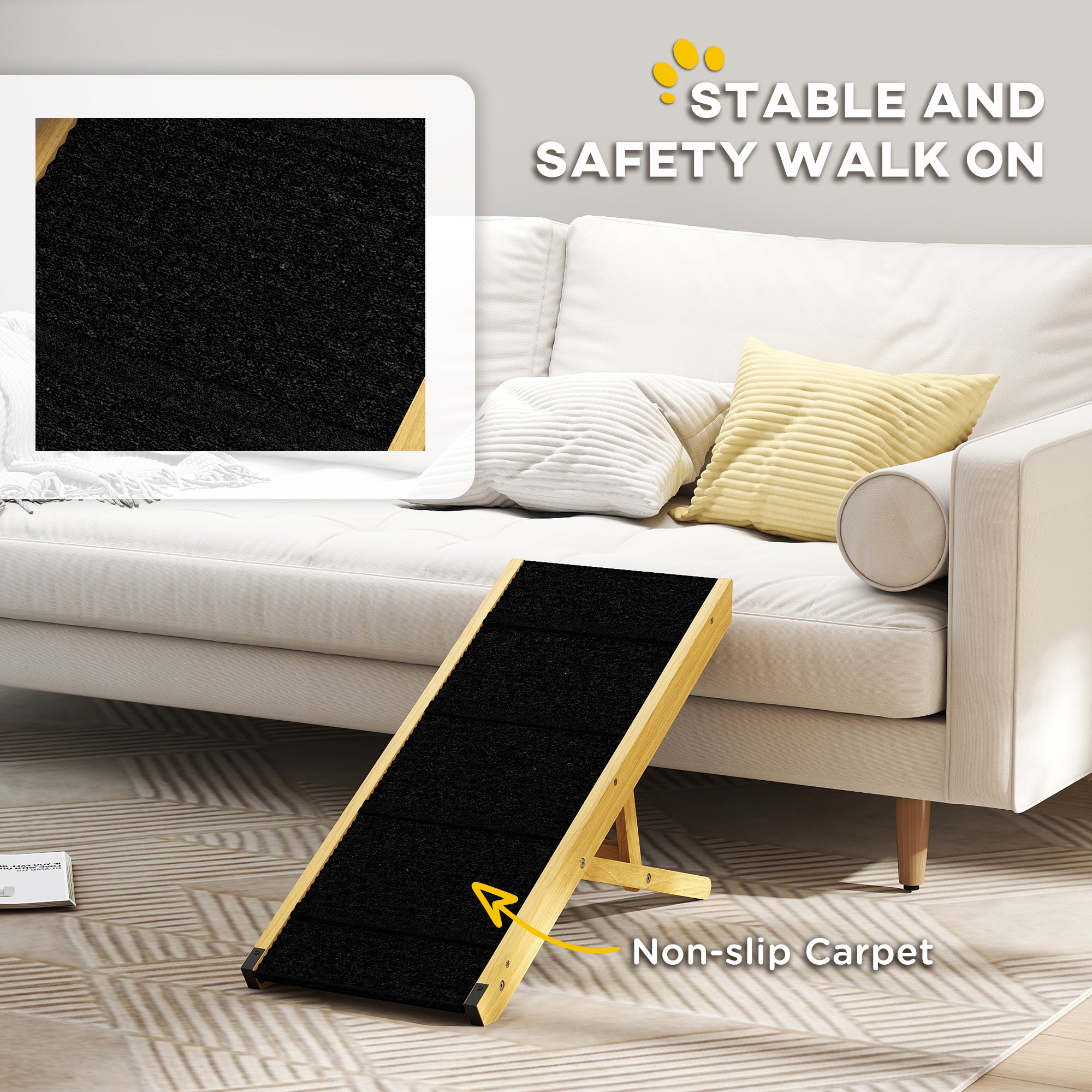 Rampa para Cães Dobrável em Madeira Natural e Preto 83,5x35x47,5 cm