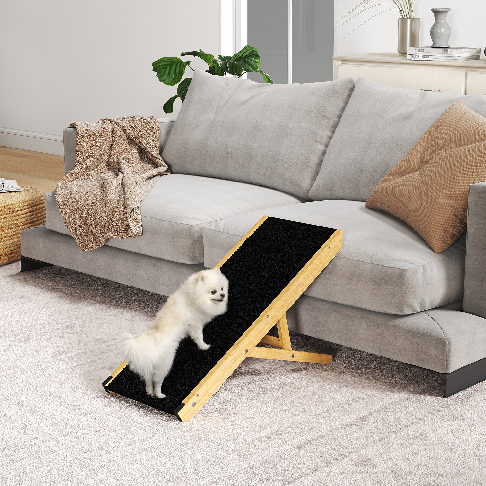 Rampa para Cães Dobrável em Madeira Natural e Preto 83,5x35x47,5 cm