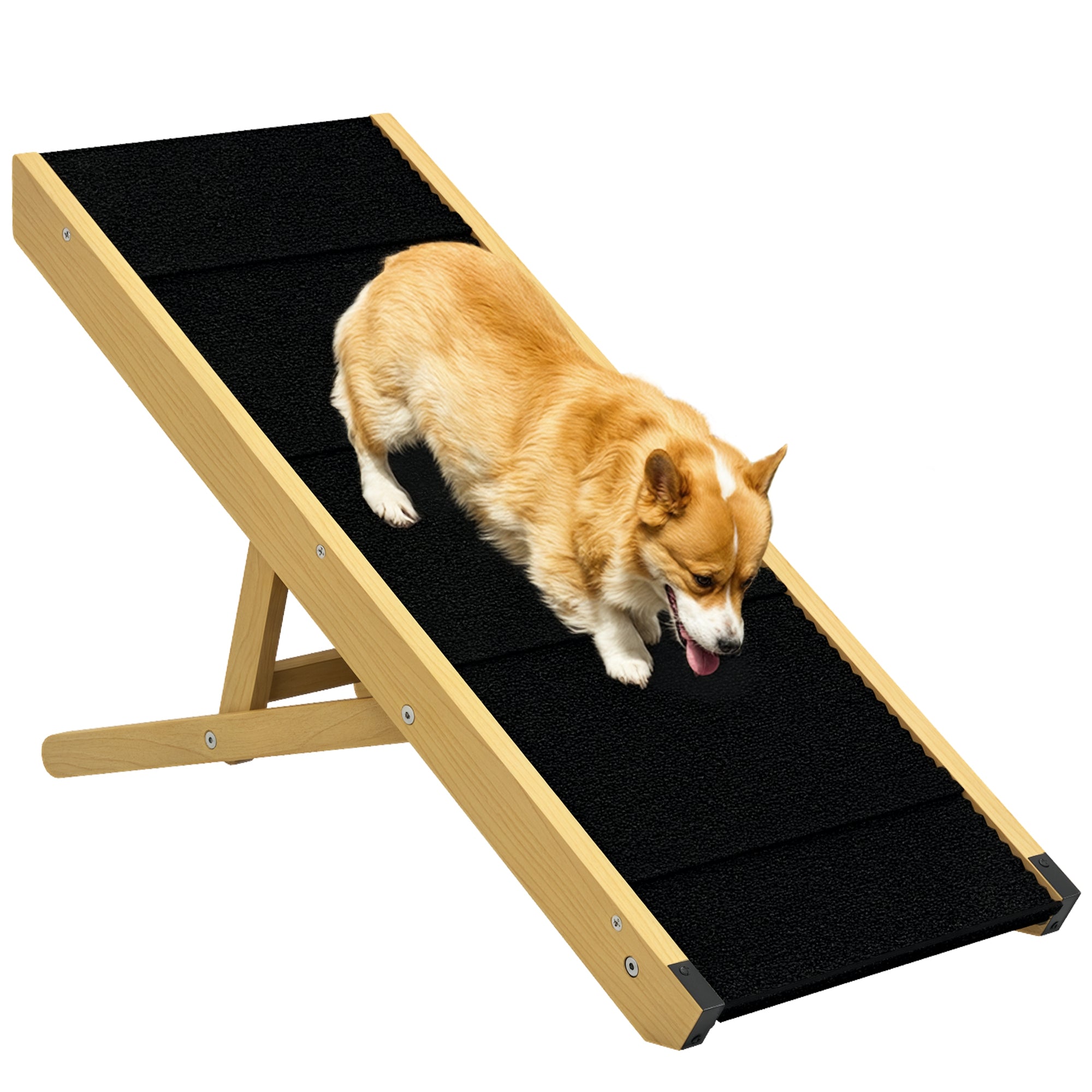 Rampa para Cães Dobrável em Madeira Natural e Preto 83,5x35x47,5 cm