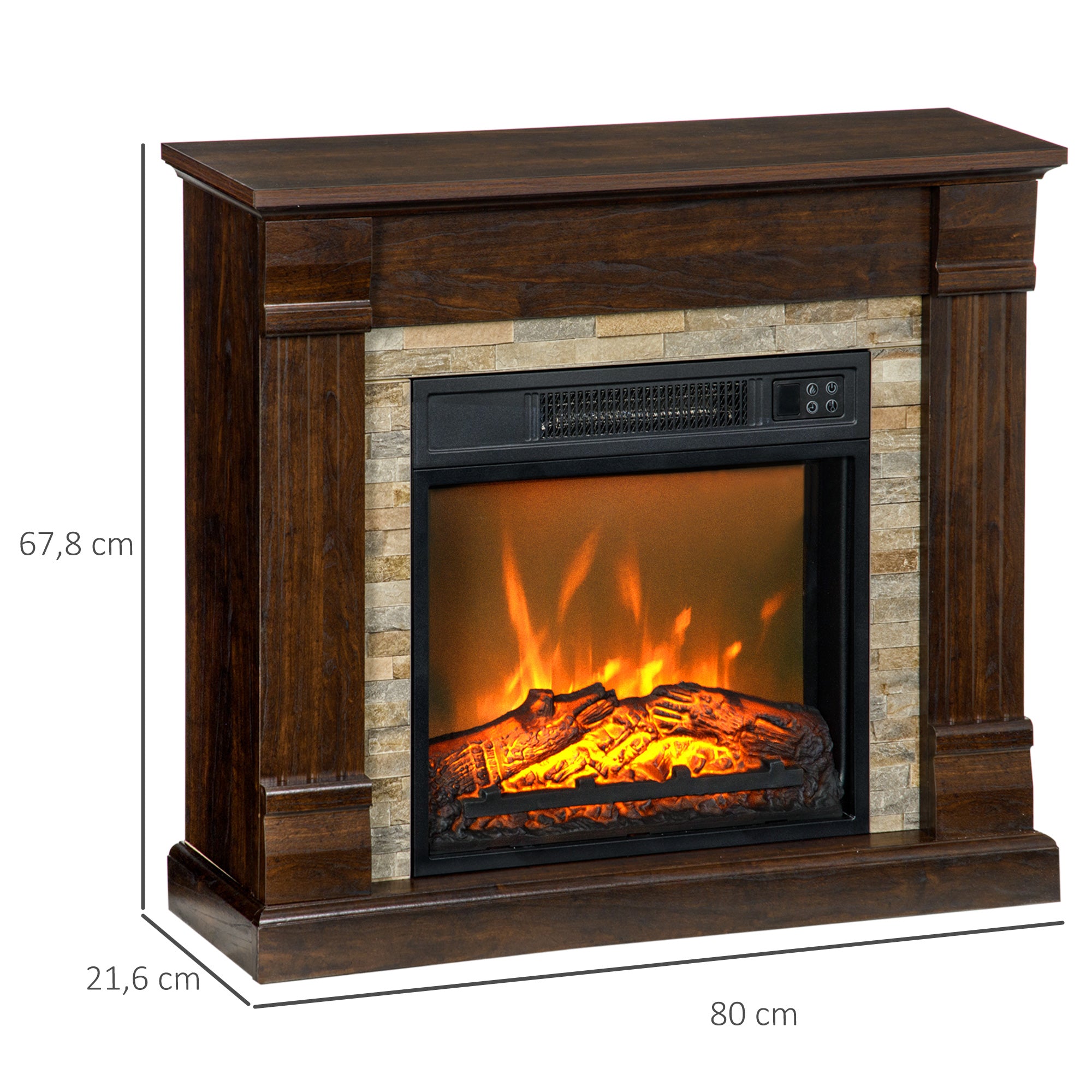 Lareira Elétrica 1800W Efeito de Chama 80x21,6x67,8 cm Marrom