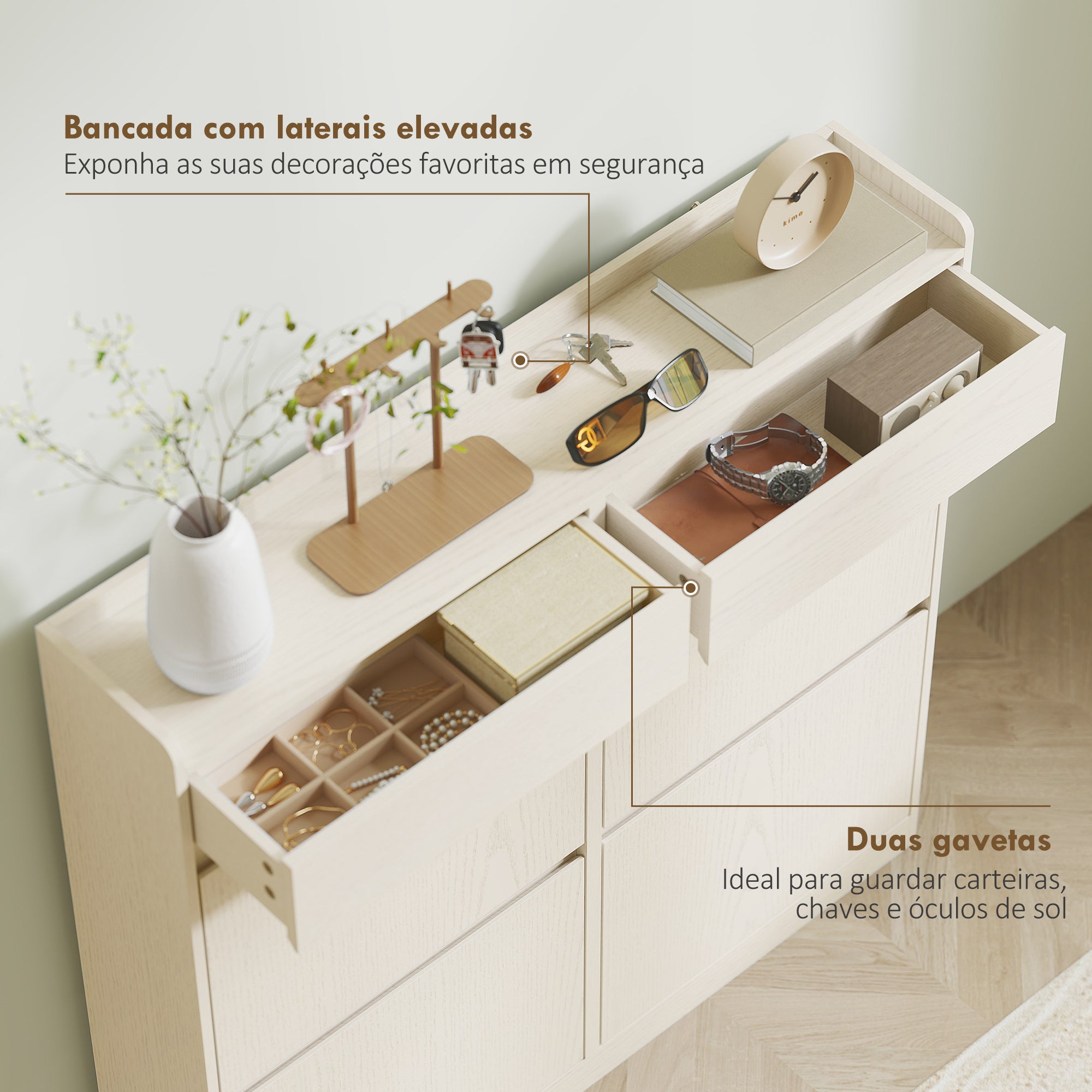Sapateira Estreita com 4 Portas Articuladas para 8 Pares de Sapatos - 98x19,2x95,3 cm - Branco