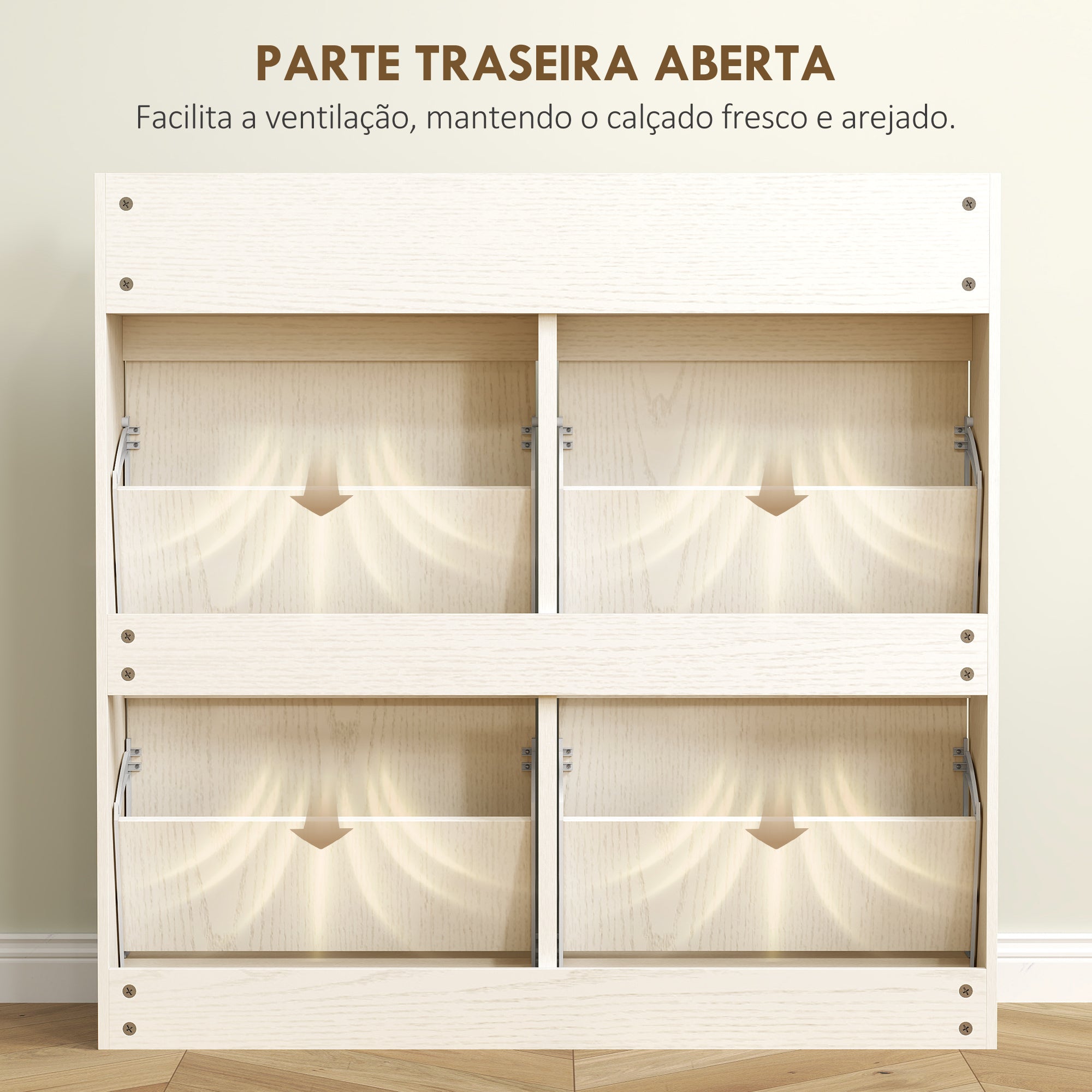 Sapateira Estreita com 4 Portas Articuladas para 8 Pares de Sapatos - 98x19,2x95,3 cm - Branco