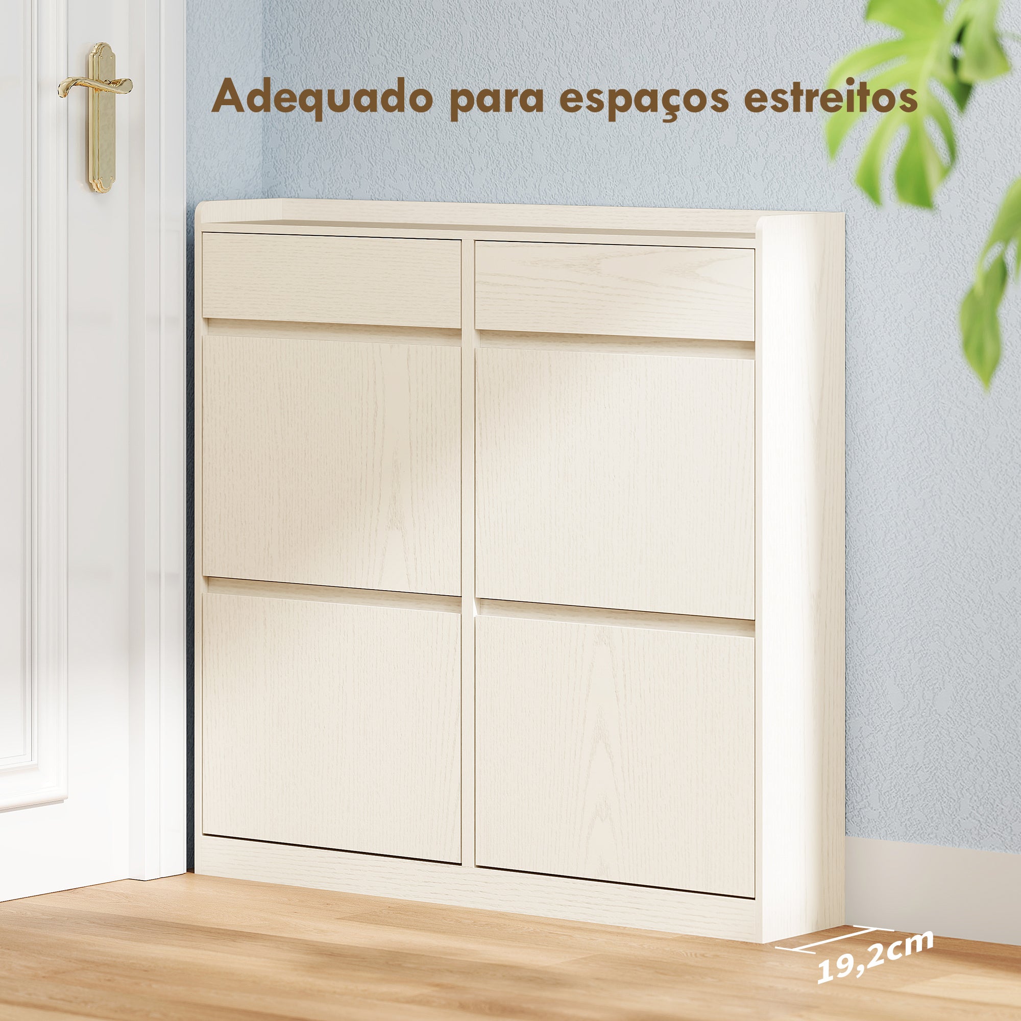 Sapateira Estreita com 4 Portas Articuladas para 8 Pares de Sapatos - 98x19,2x95,3 cm - Branco