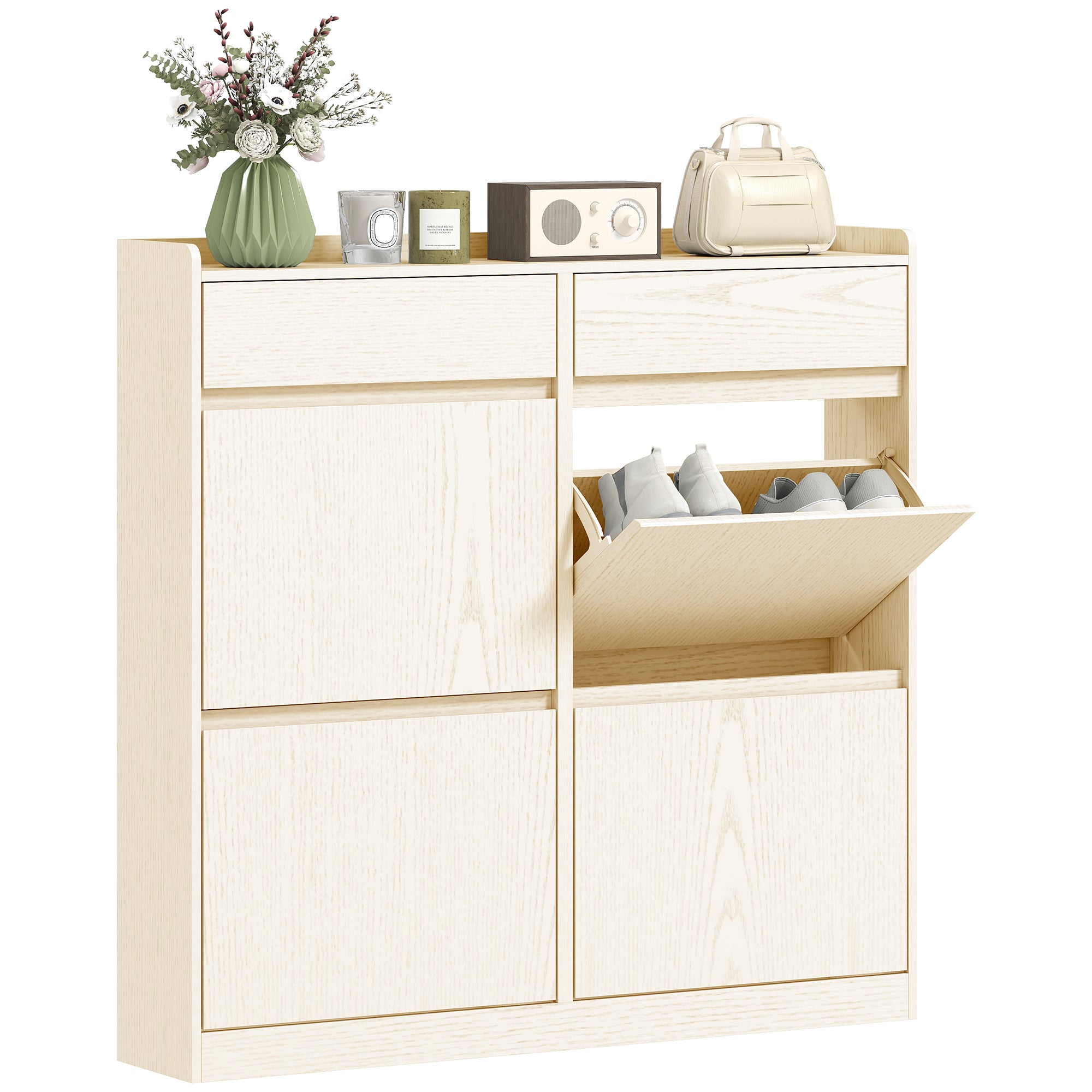 Sapateira Estreita com 4 Portas Articuladas para 8 Pares de Sapatos - 98x19,2x95,3 cm - Branco