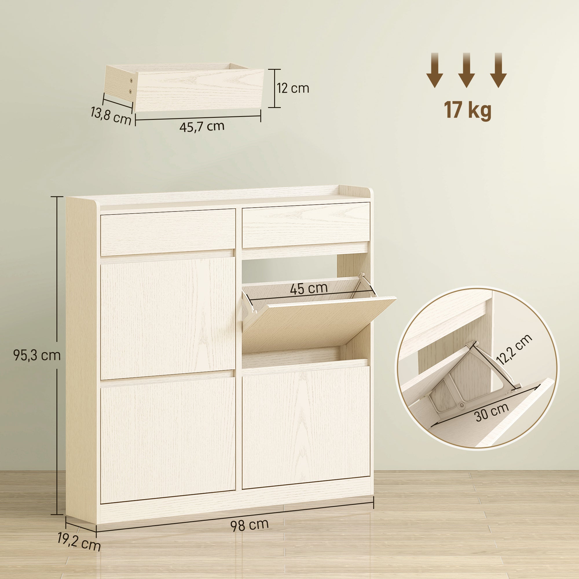 Sapateira Estreita com 4 Portas Articuladas para 8 Pares de Sapatos - 98x19,2x95,3 cm - Branco