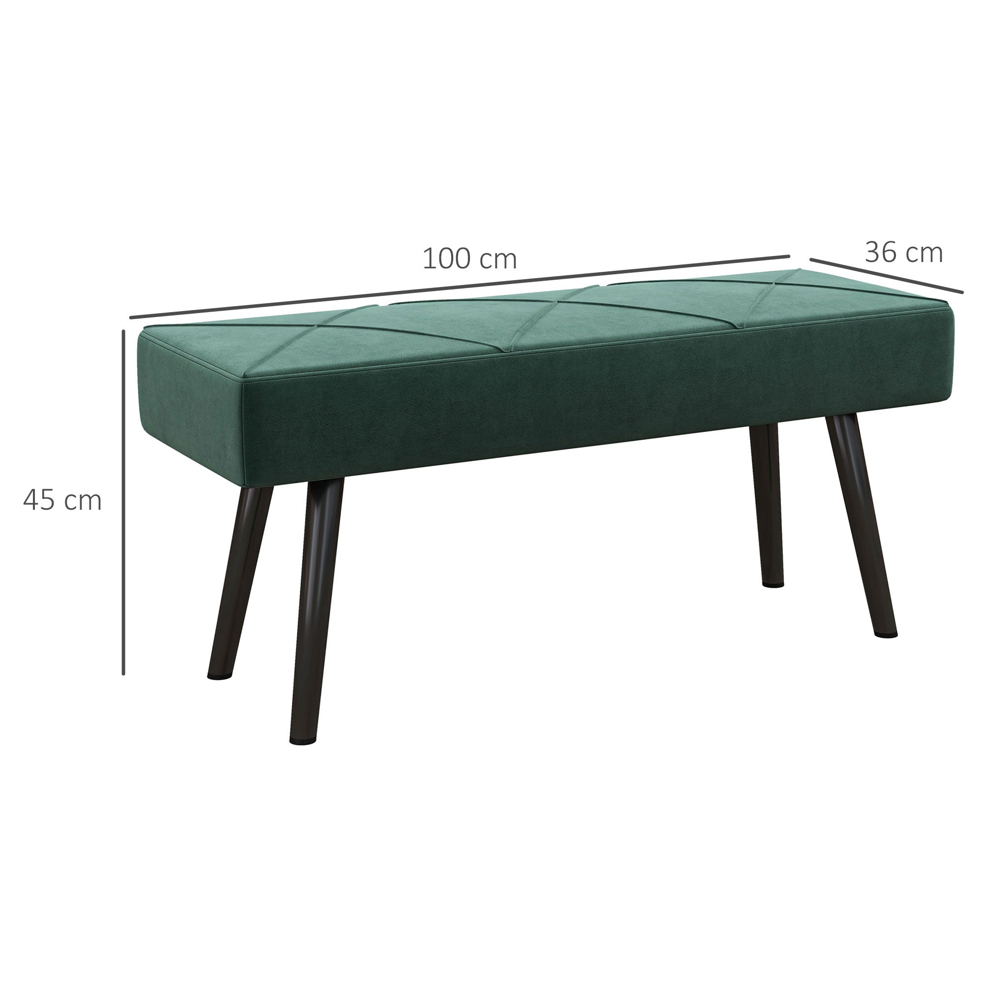 Banco Acolchoado Moderno – 100x36x45 cm – Verde – Veludo