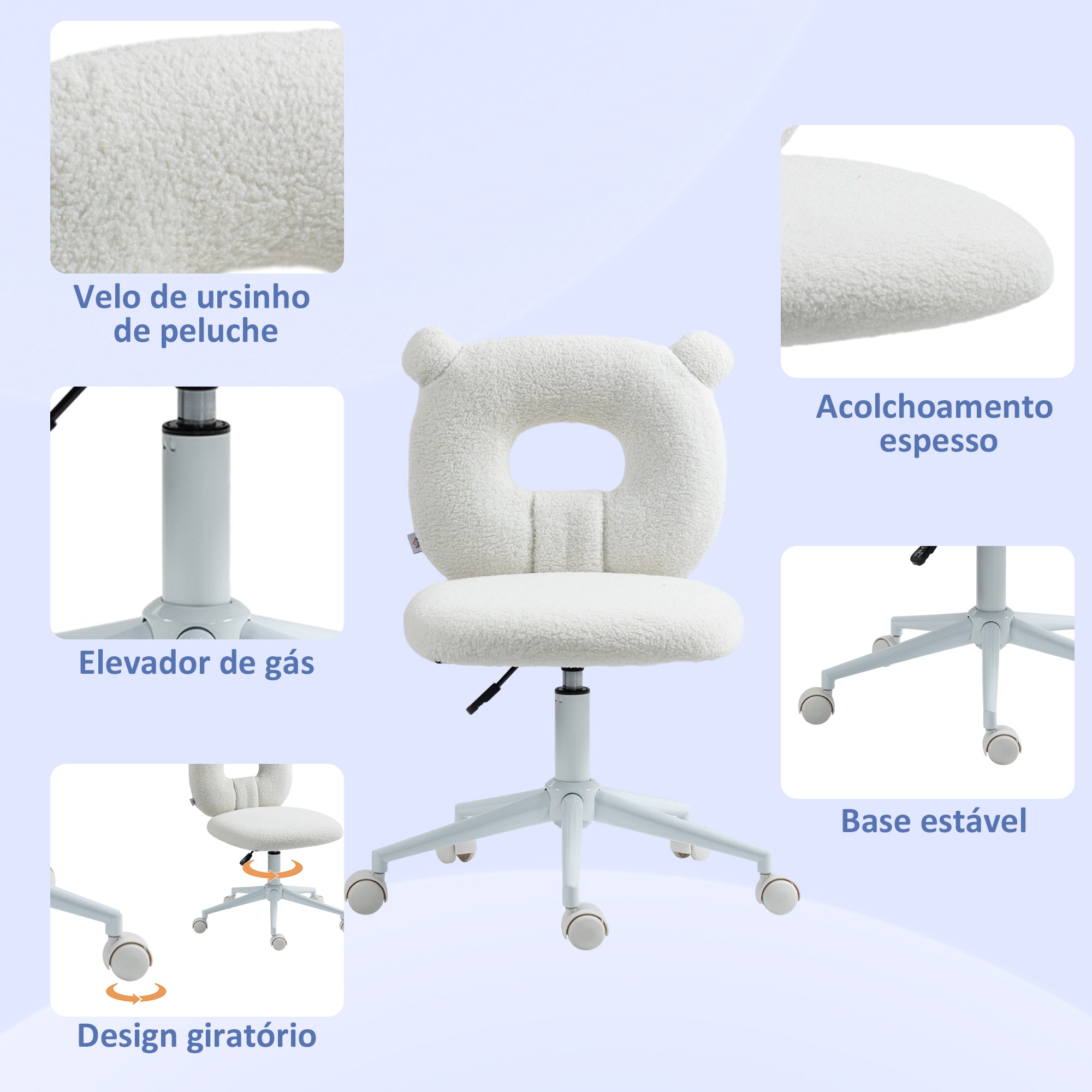 Cadeira Infantil em Forma de Urso Branco 50x56x80-90 cm