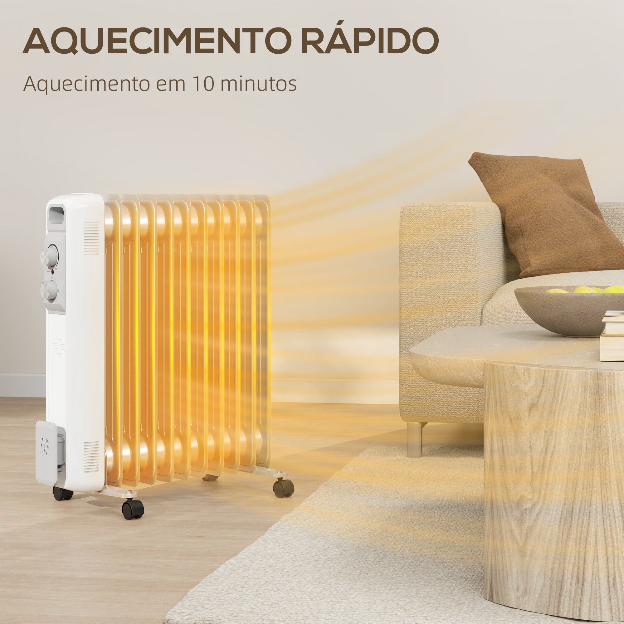 Aquecedor a Óleo Silencioso de 11 Elementos Branco 29x49x62 cm