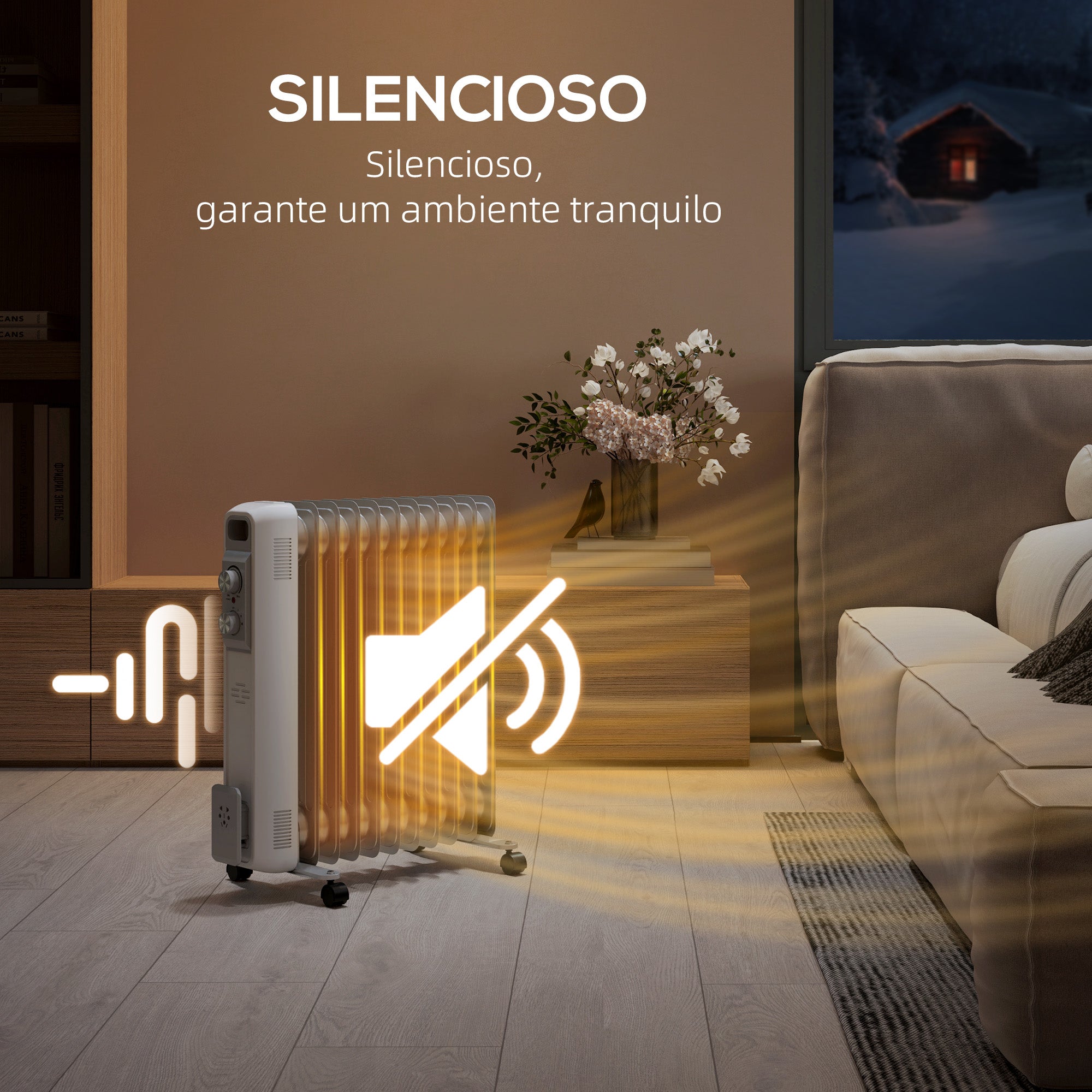Aquecedor a Óleo Silencioso de 11 Elementos Branco 29x49x62 cm
