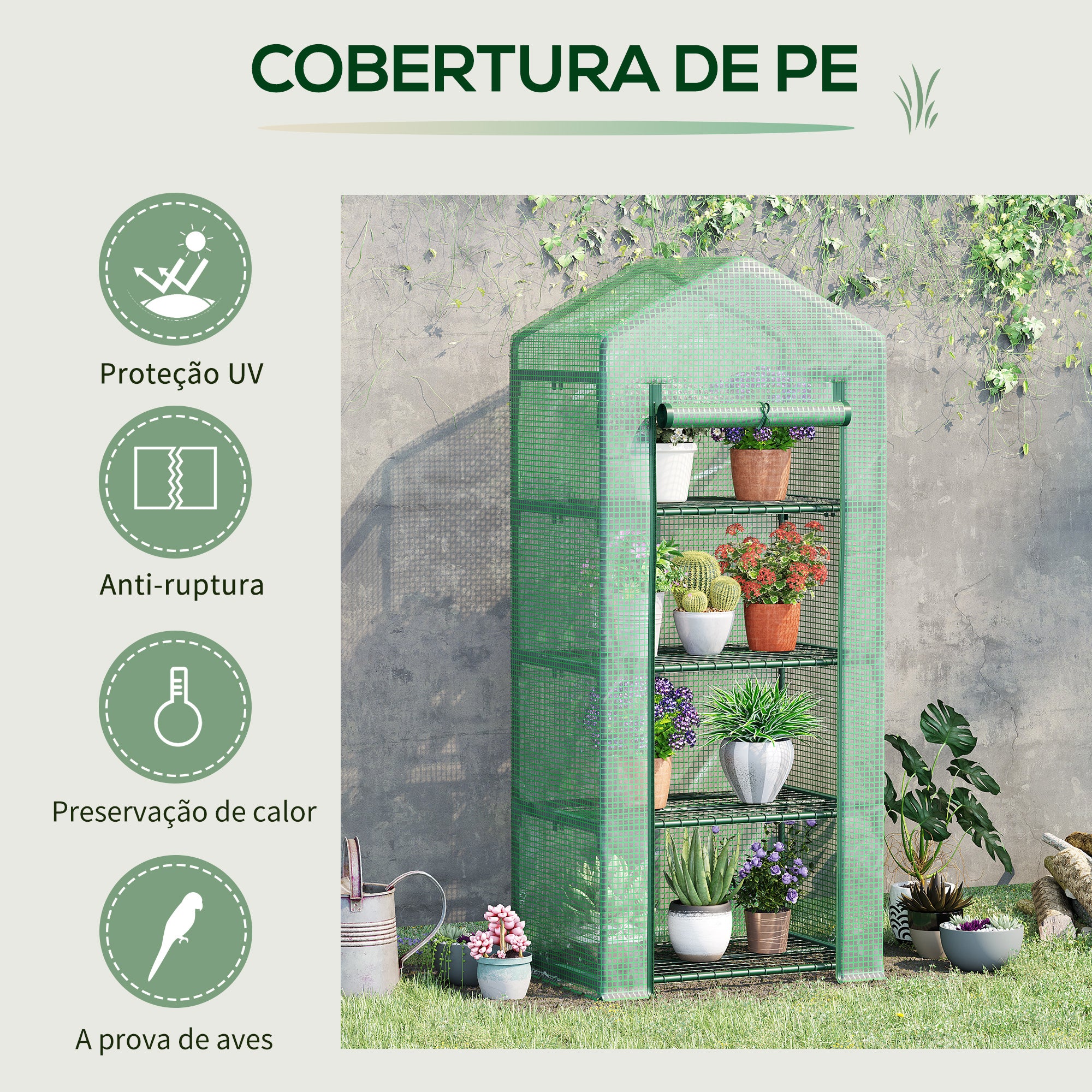Estufa de Jardim Vertical – 70x50x160cm – Verde – Aço