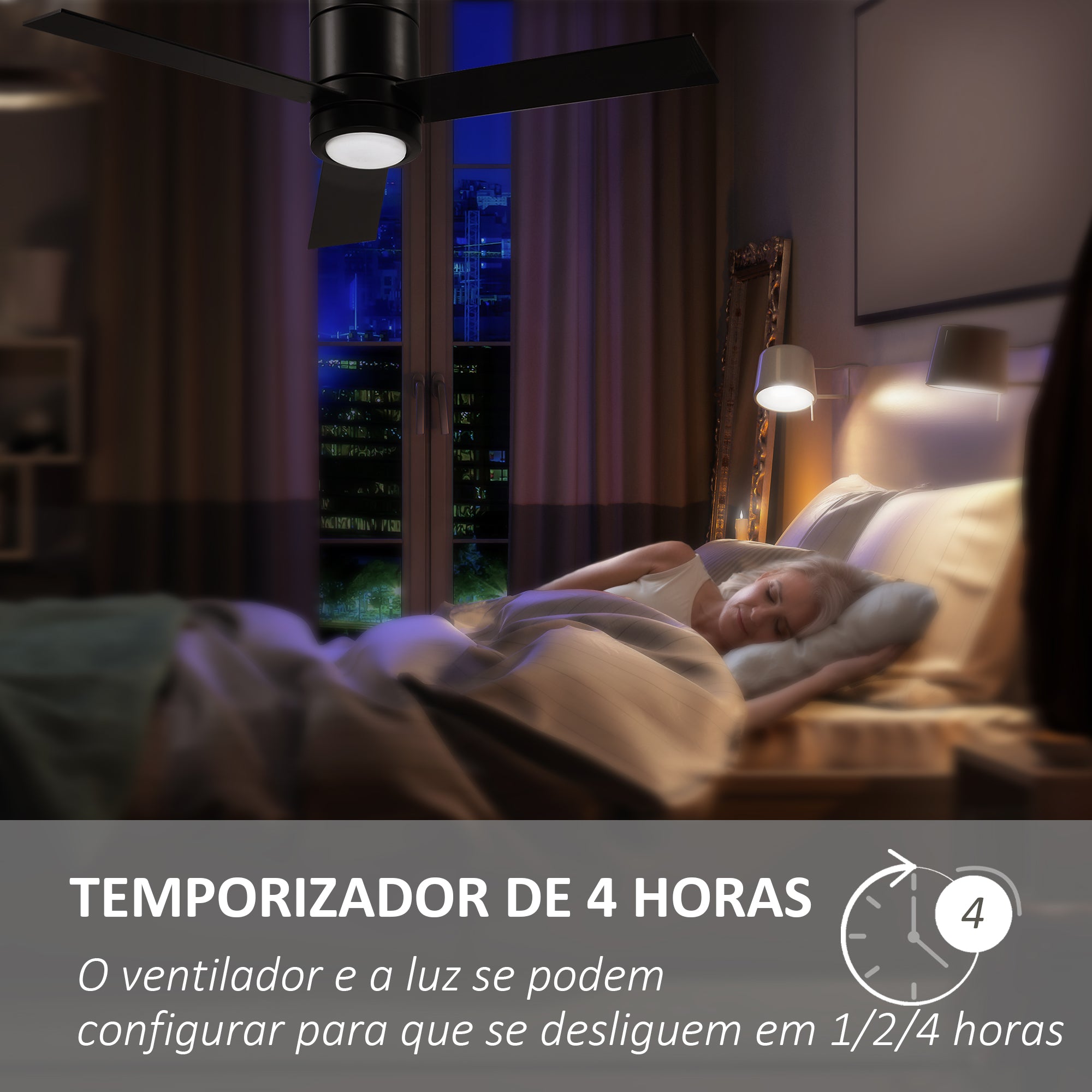 Ventoinha de Teto Ø112x25cm Preto com Luz LED e Controle Remoto