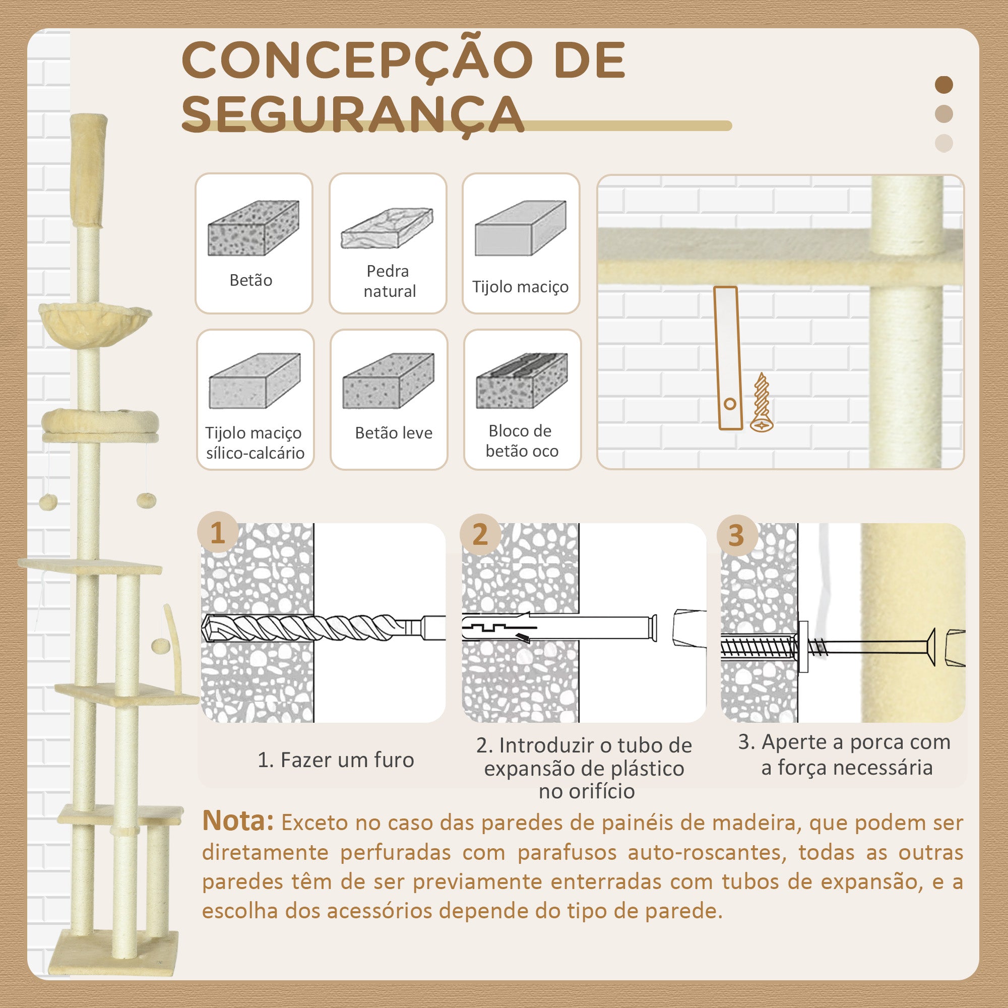 Arranhador para Gatos Bege 54x34x230-250 cm com Altura Ajustável e Múltiplas Plataformas