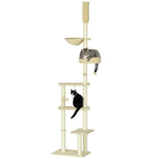 Arranhador para Gatos Bege 54x34x230-250 cm com Altura Ajustável e Múltiplas Plataformas