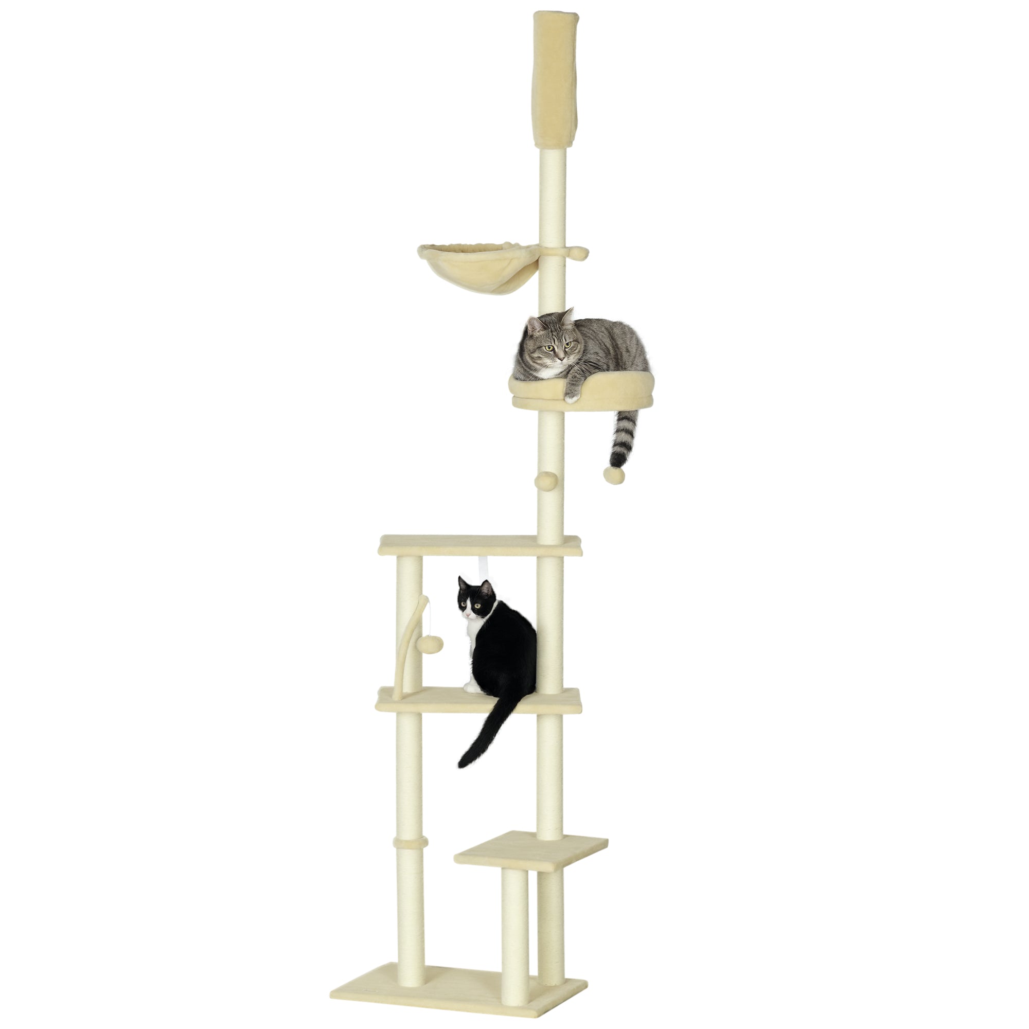 Arranhador para Gatos Bege 54x34x230-250 cm com Altura Ajustável e Múltiplas Plataformas