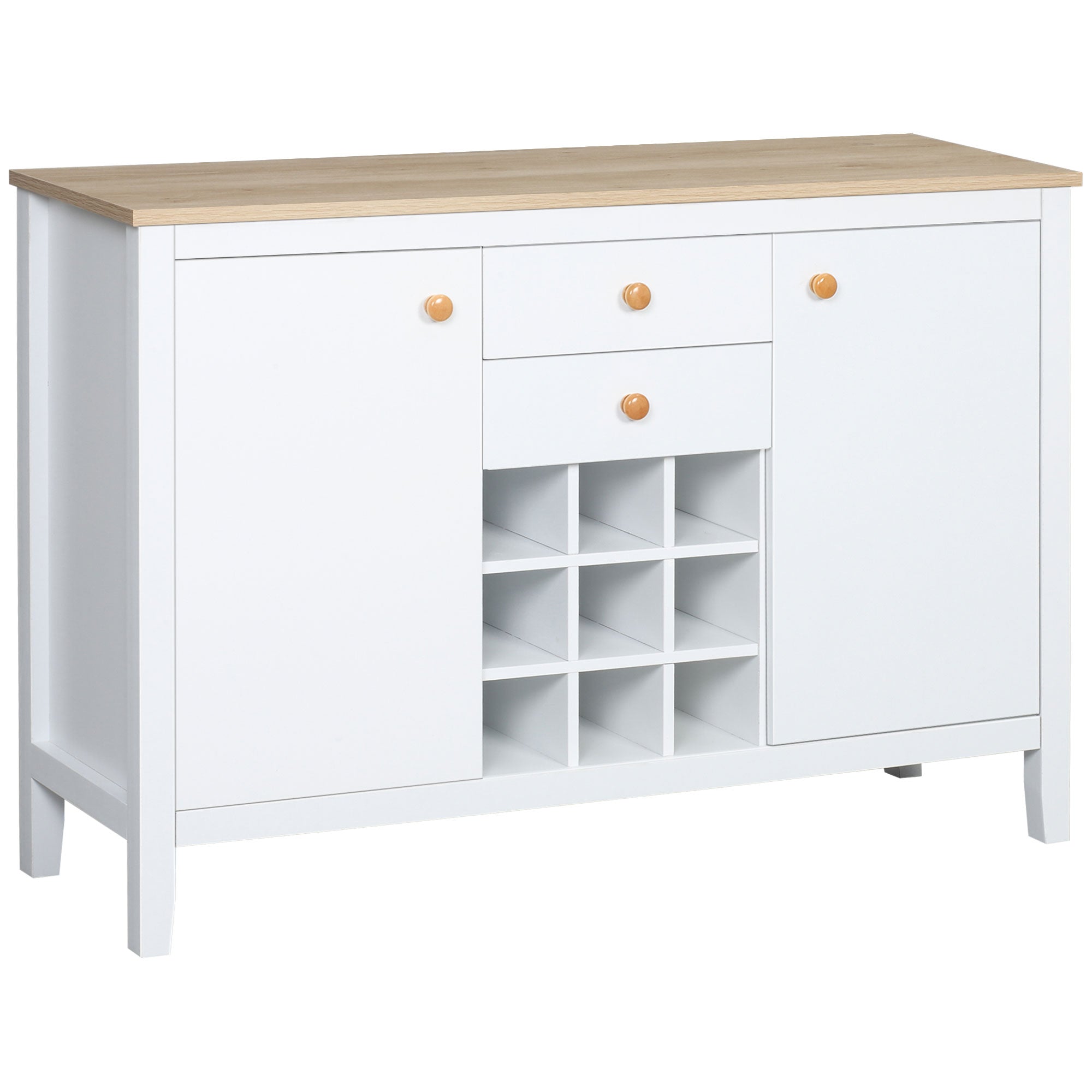 Aparador de Cozinha Moderno 110x35x75 cm - Branco e Madeira