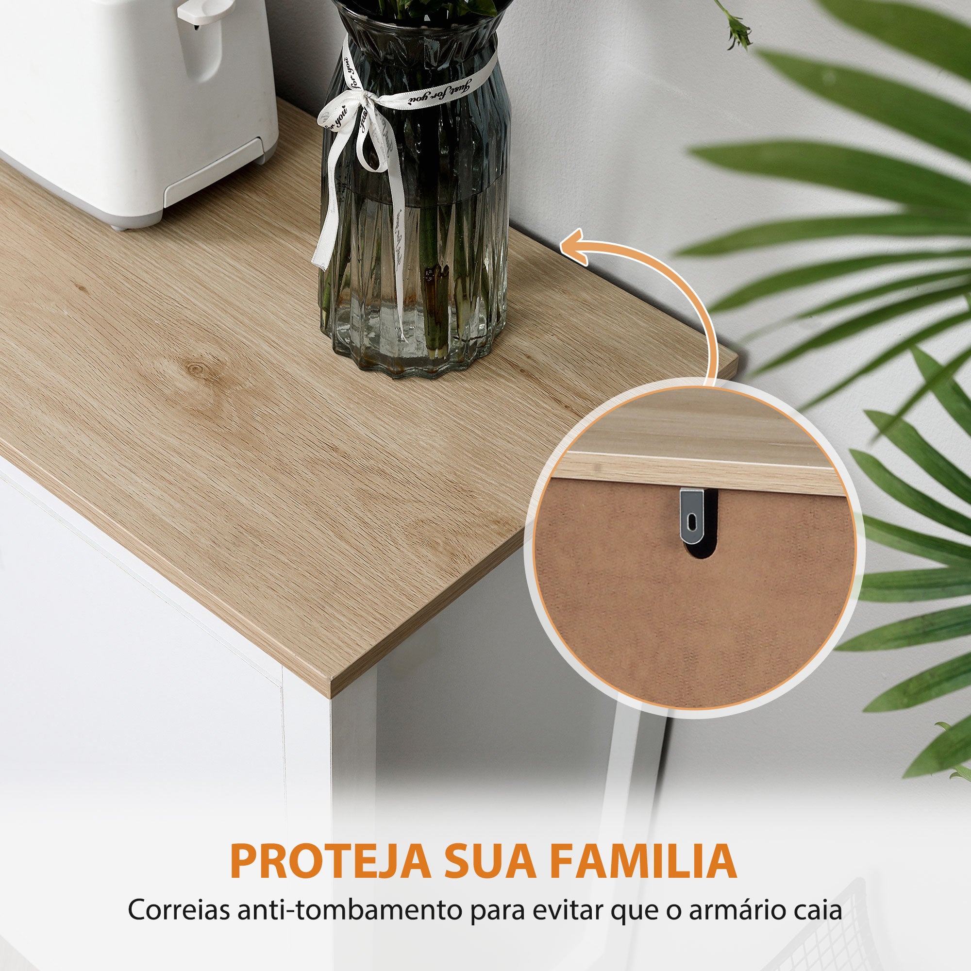 Aparador de Cozinha Moderno 110x35x75 cm - Branco e Madeira