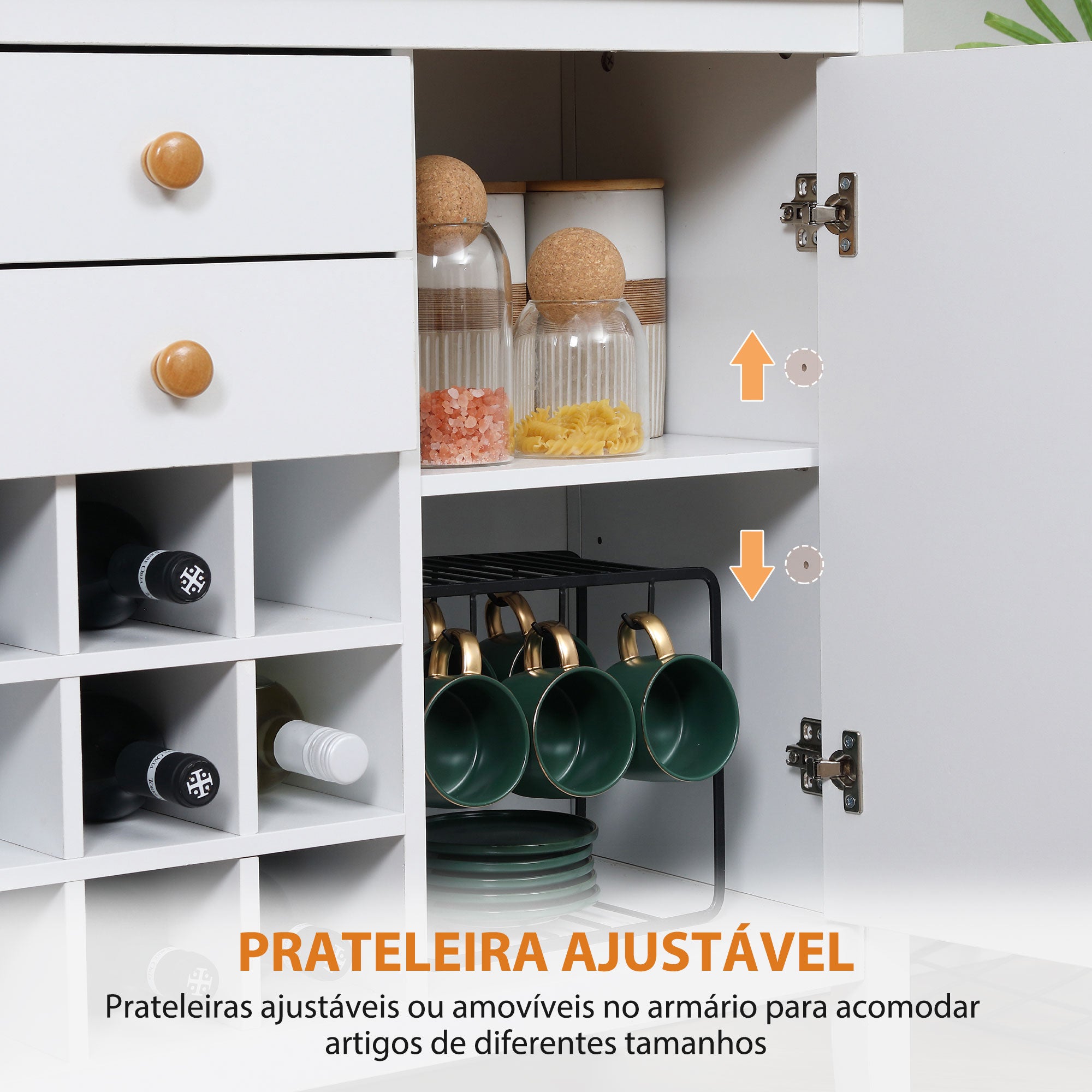 Aparador de Cozinha Moderno 110x35x75 cm - Branco e Madeira