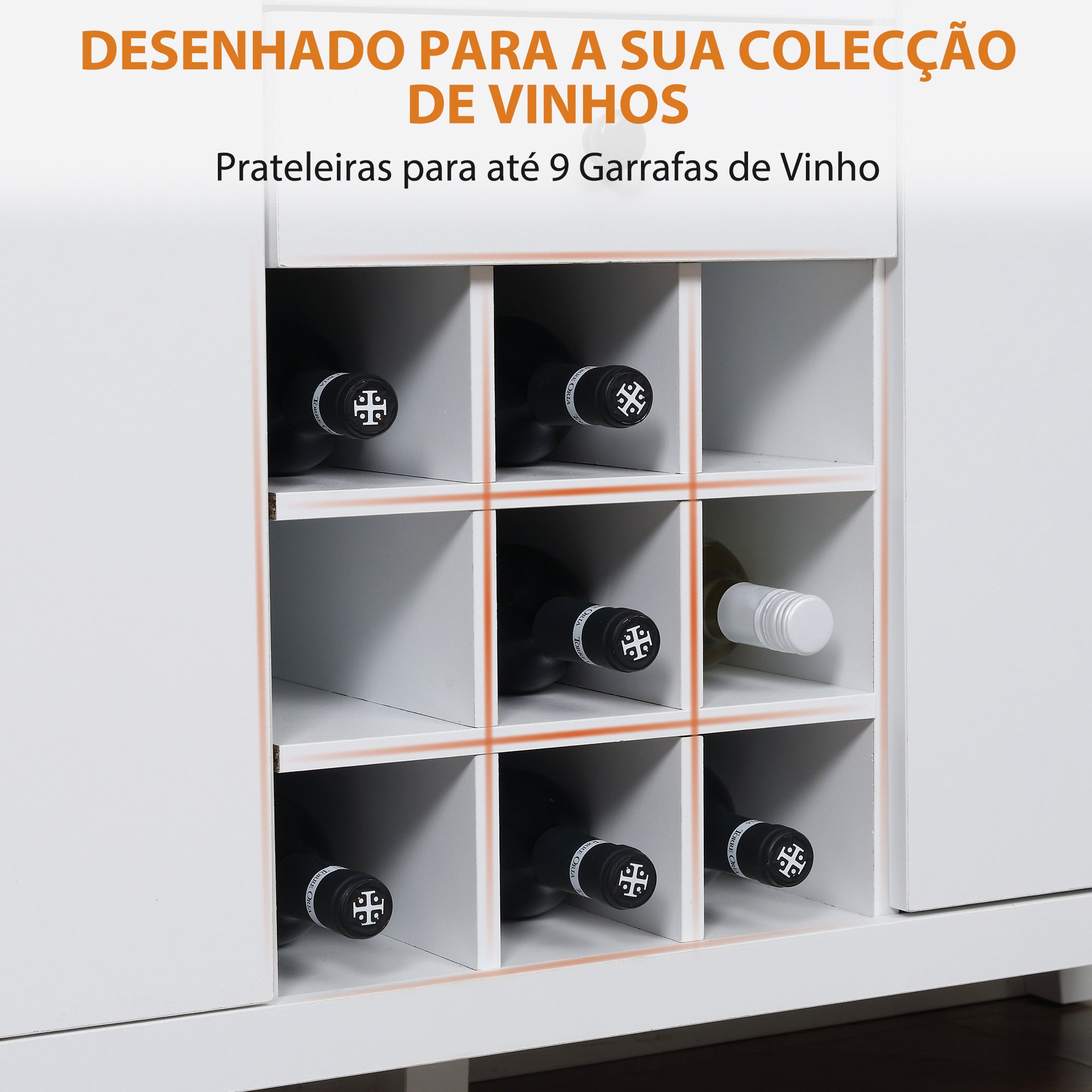 Aparador de Cozinha Moderno 110x35x75 cm - Branco e Madeira