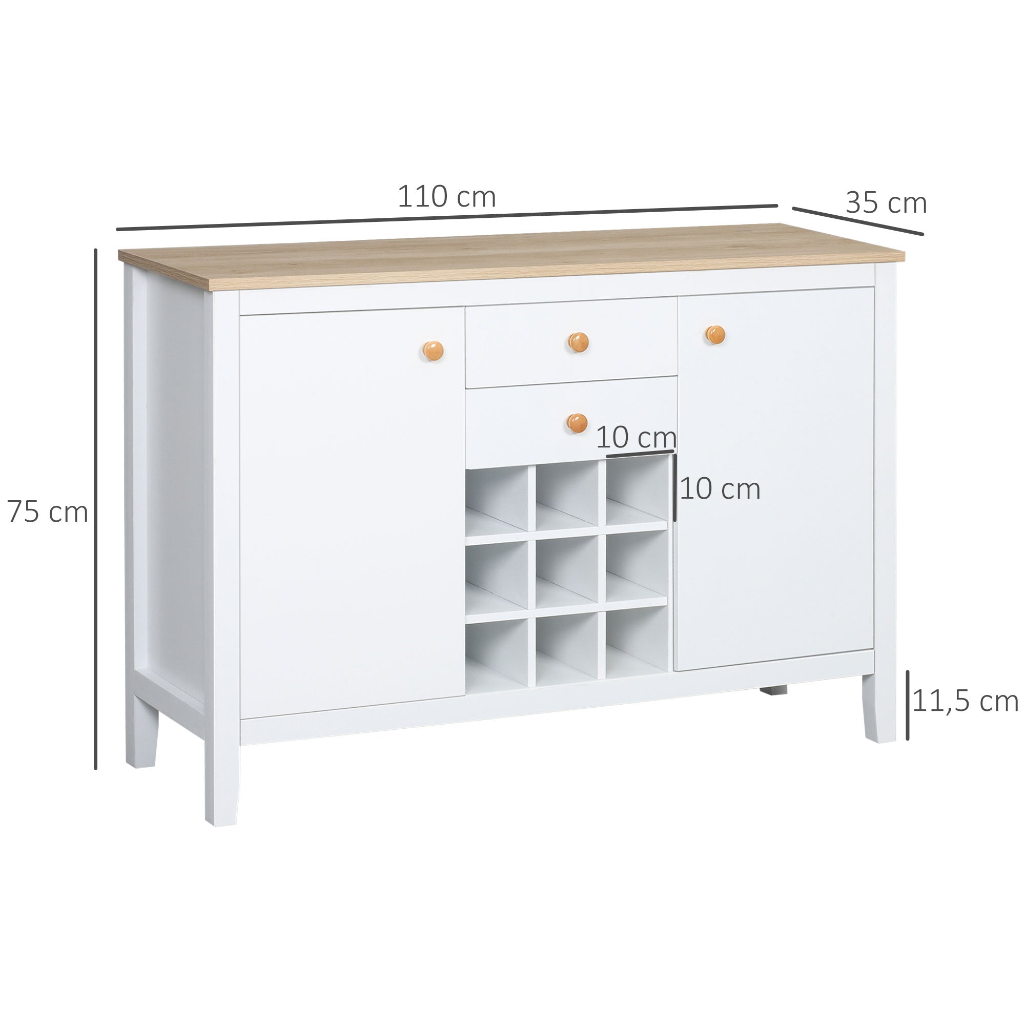 Aparador de Cozinha Moderno 110x35x75 cm - Branco e Madeira