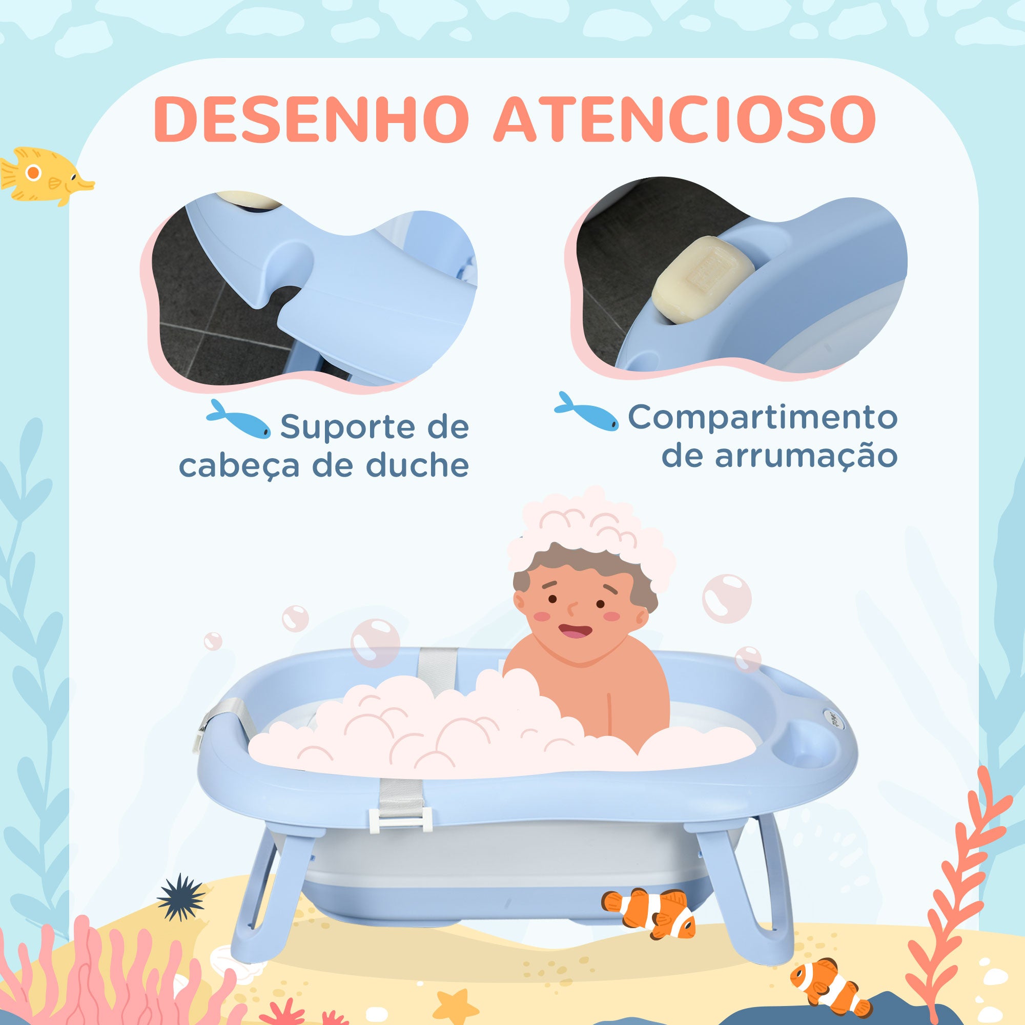 Banheira para Bebé Recém Nascido Dobrável Azul Claro 83x48x23,5 cm