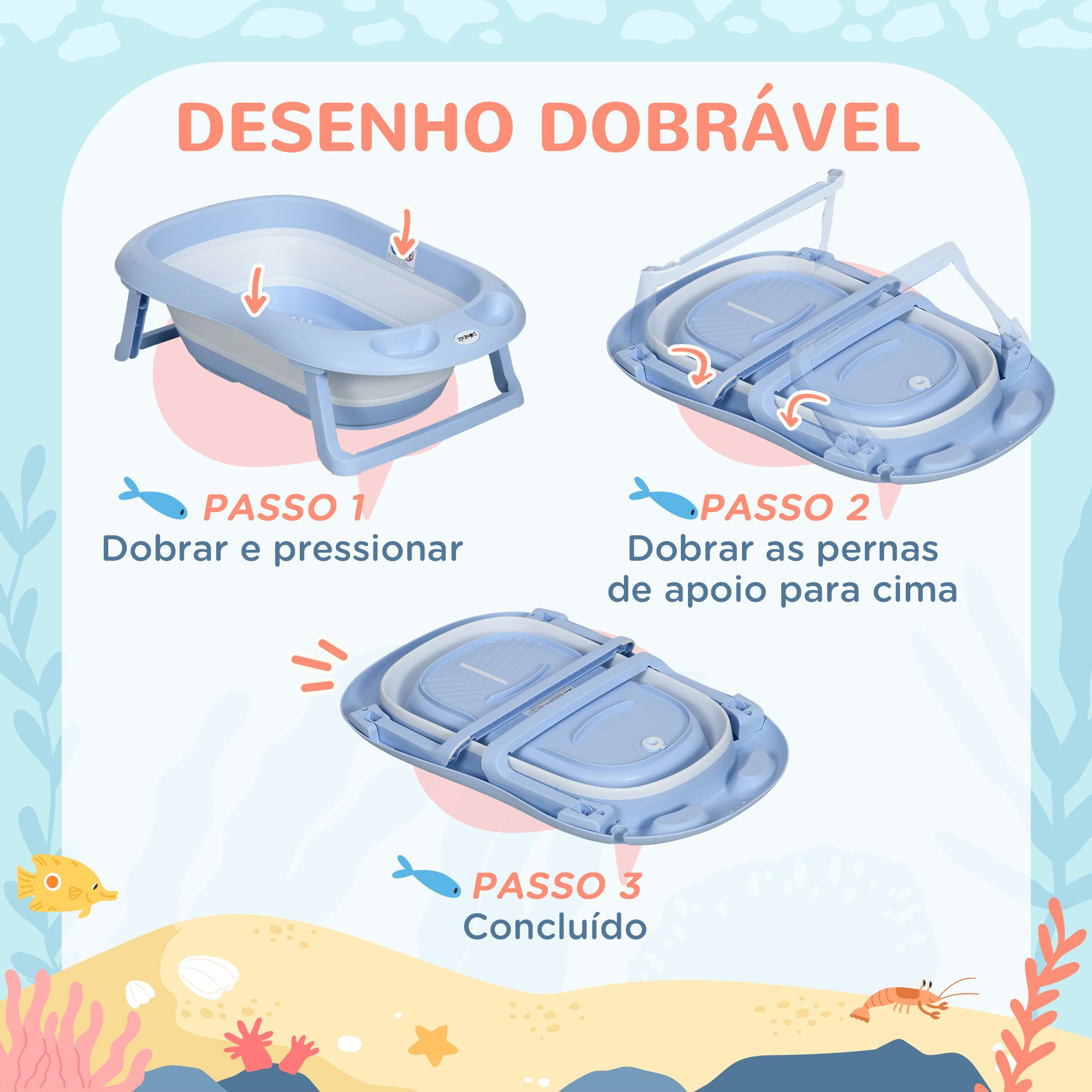 Banheira para Bebé Recém Nascido Dobrável Azul Claro 83x48x23,5 cm