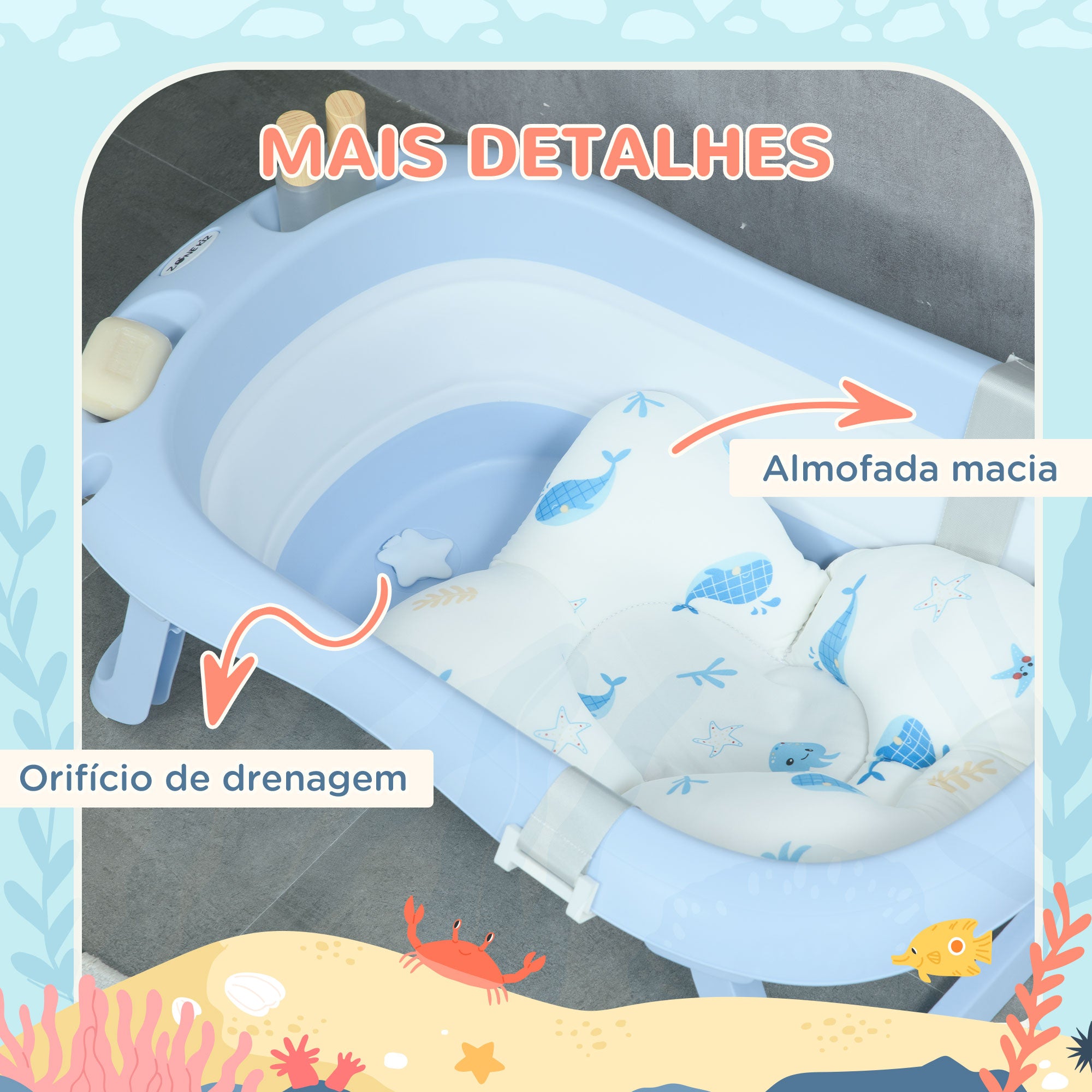 Banheira para Bebé Recém Nascido Dobrável Azul Claro 83x48x23,5 cm