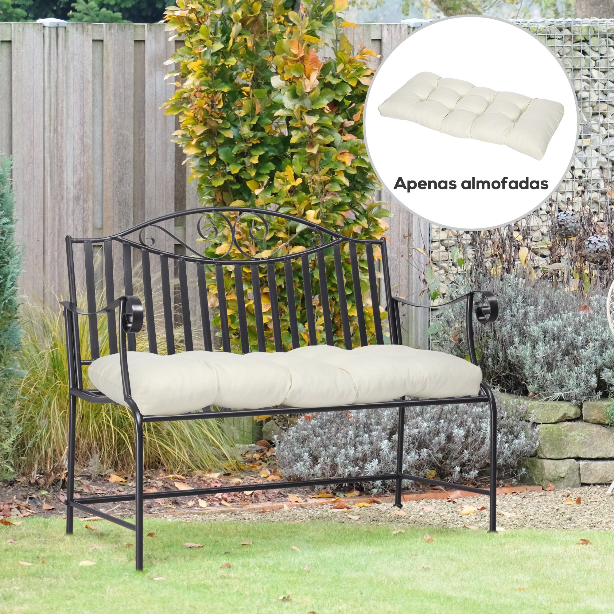 Almofada para Bancos de 2 Lugares 110x48x8cm - Creme Branco
