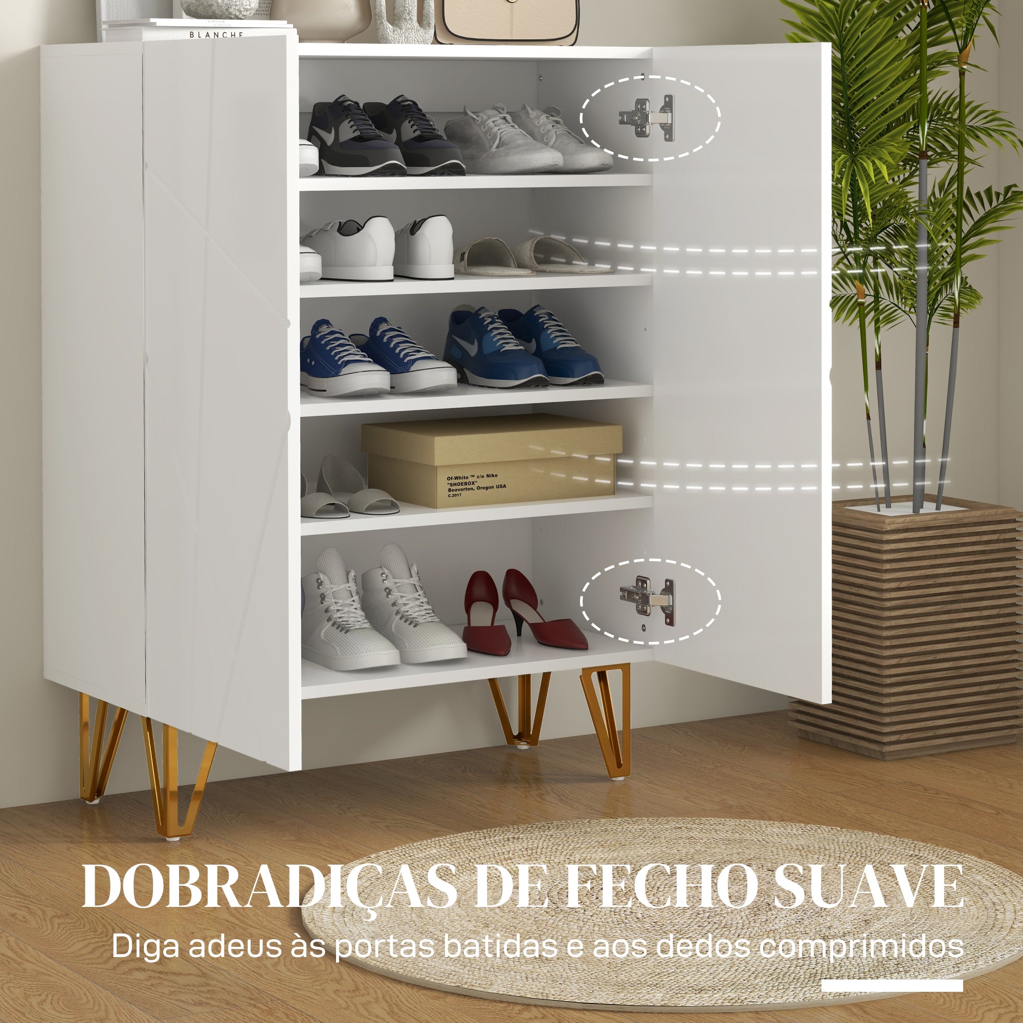 Sapateira de Entrada com Prateleiras Ajustáveis em Branco 72x31.5x95 cm