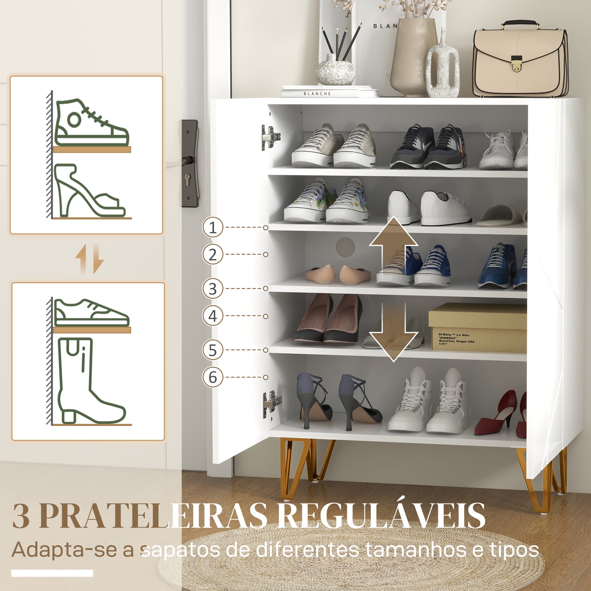 Sapateira de Entrada com Prateleiras Ajustáveis em Branco 72x31.5x95 cm