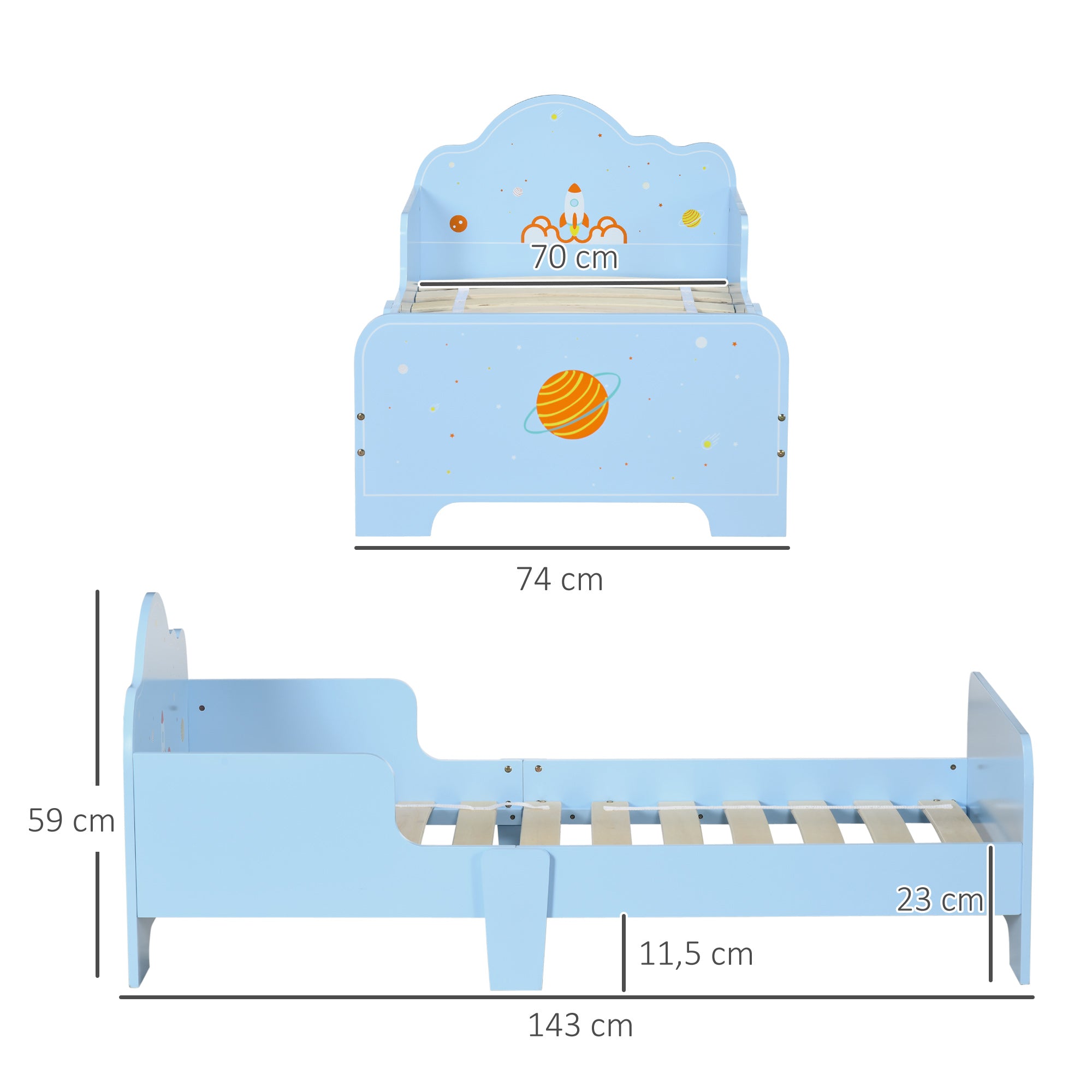Cama Infantil de Madeira Azul 143x74x59cm para Crianças de 3-6 Anos