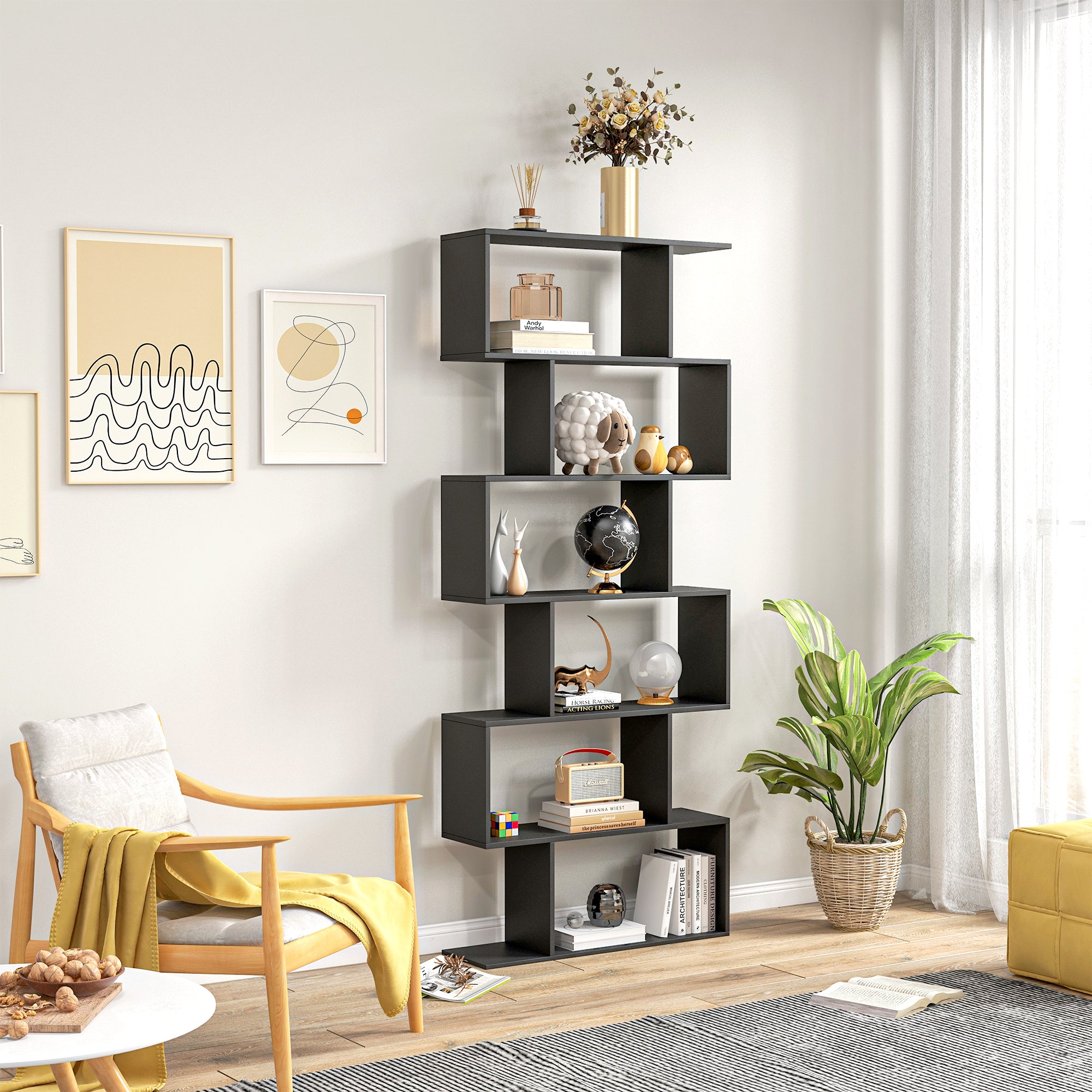 Estante Moderna com 6 Prateleiras 80x23x192 cm - Cor Preto